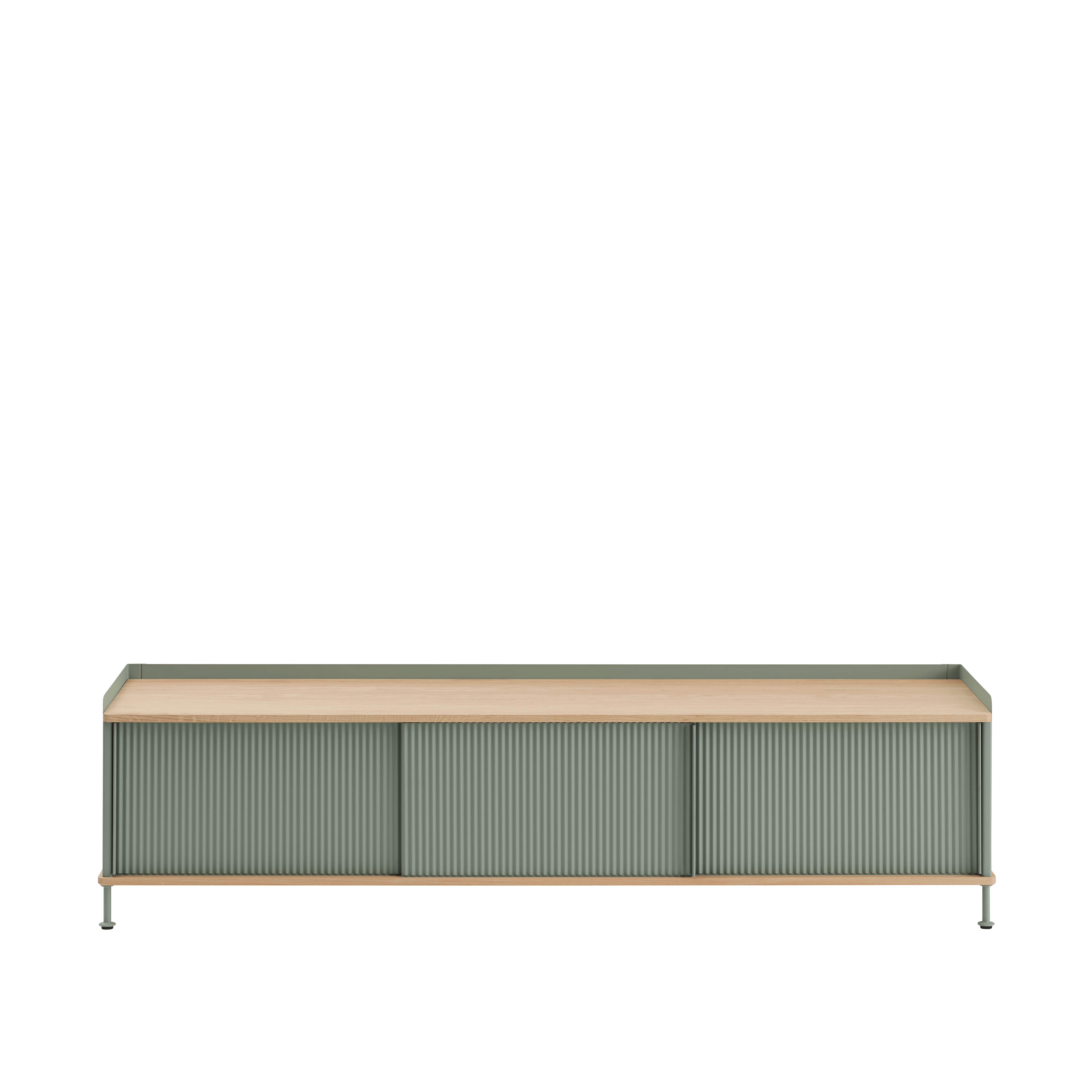 ENFOLD TV Cabinet Dirty Green with Oak Top