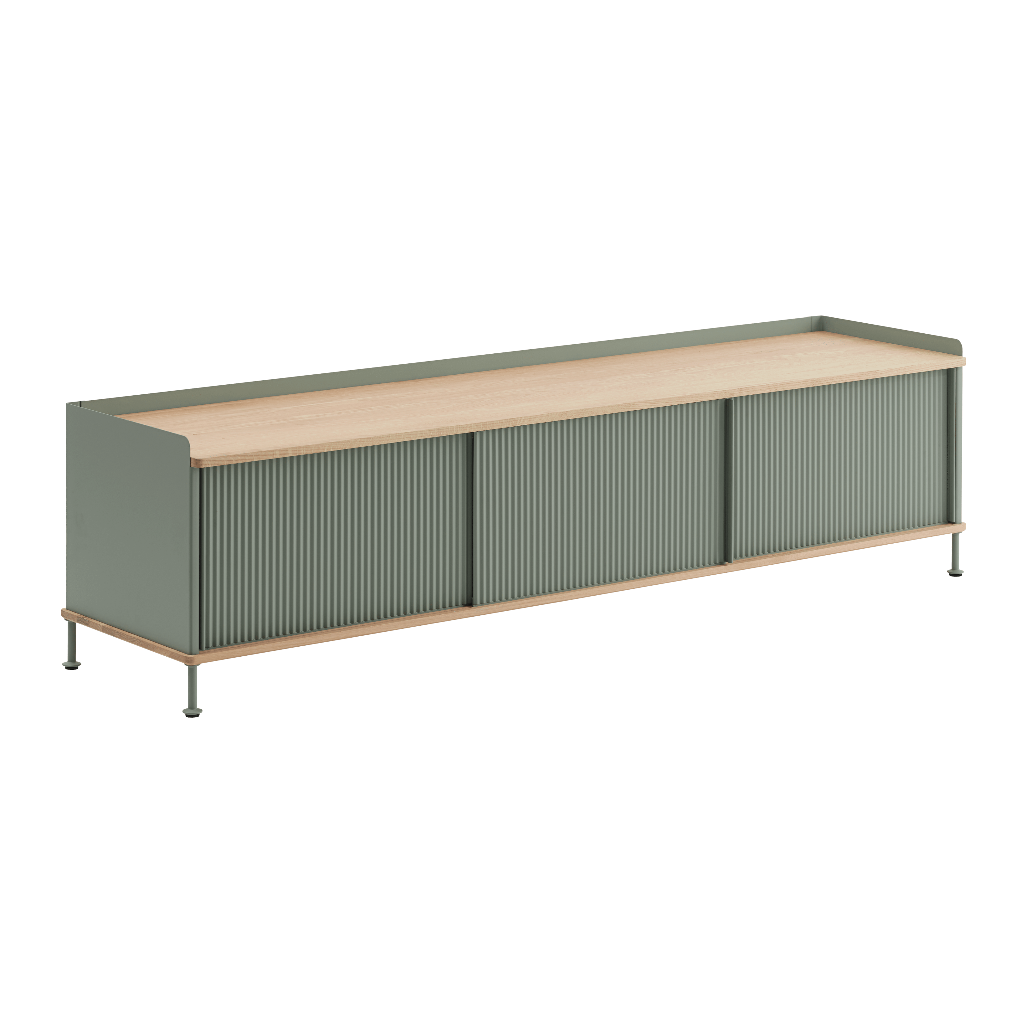 ENFOLD TV Cabinet Dirty Green with Oak Top