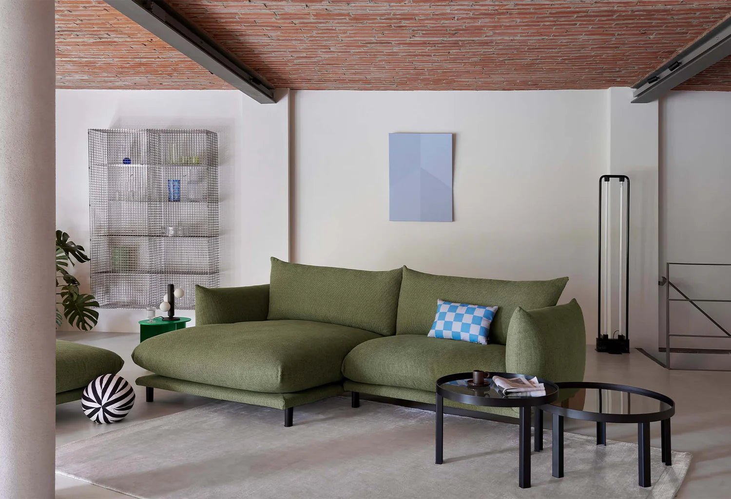 Rechteckiges Kissen STRIPES AND CHECKS orange mit Blau