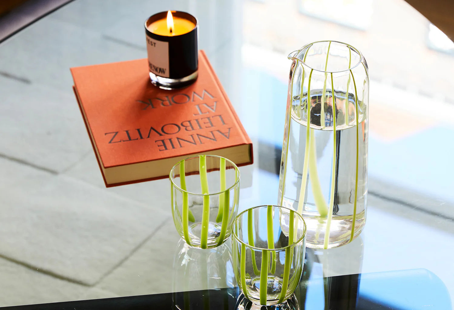 Striped Green Glass Carafe