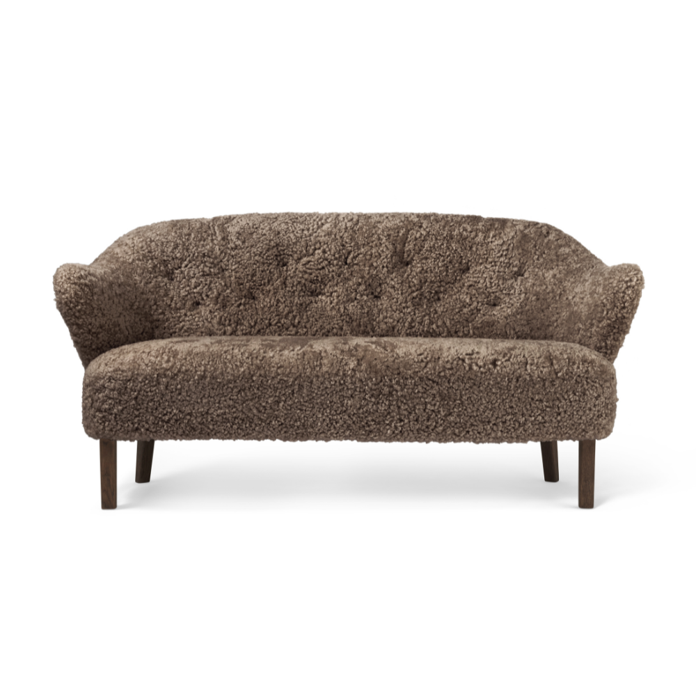 INGEBORG sofa brown sheepskin with dark oak base