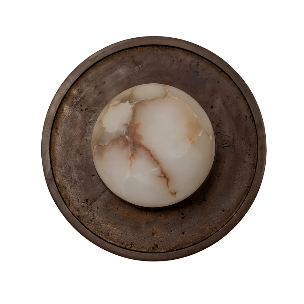 Alabaster Ceiling Light FULL MOON Brass with Dark Patina