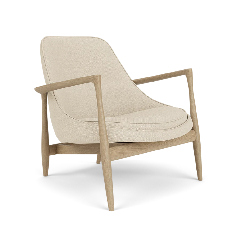 ELIZABETH armchair in beige with an oak base
