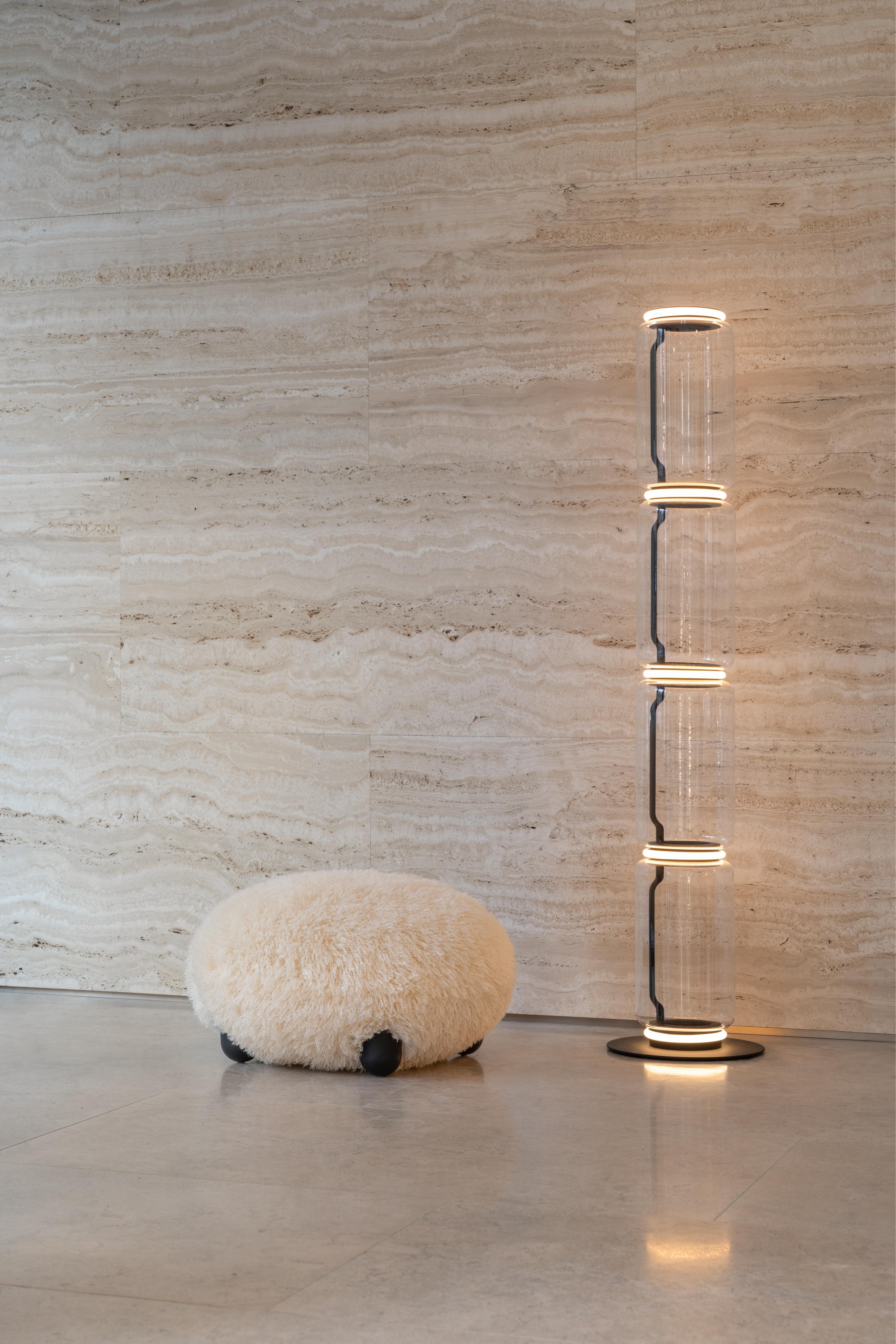 FLOCK Pouf - FLUFFY EDITION artificial fur with a wooden base