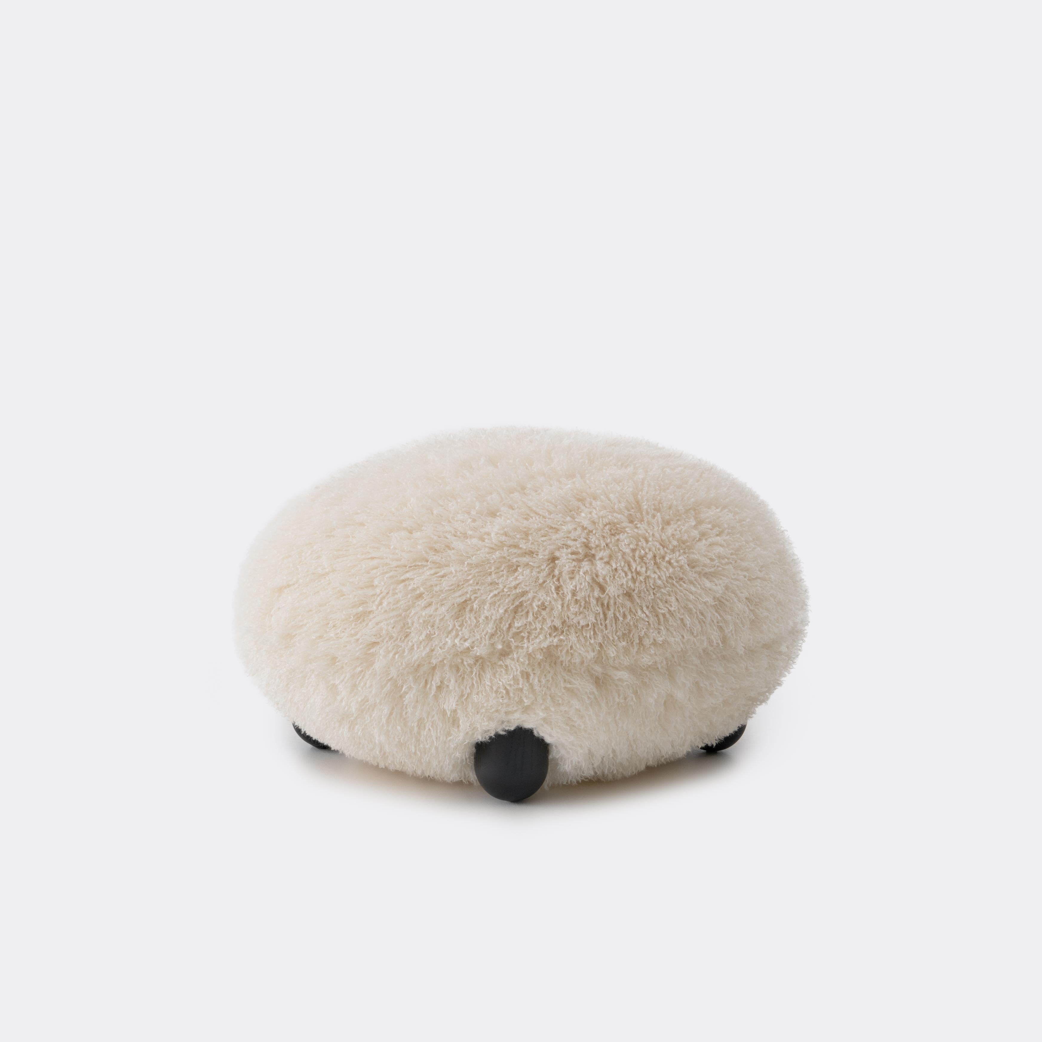 FLOCK Pouf - FLUFFY EDITION artificial fur with a wooden base