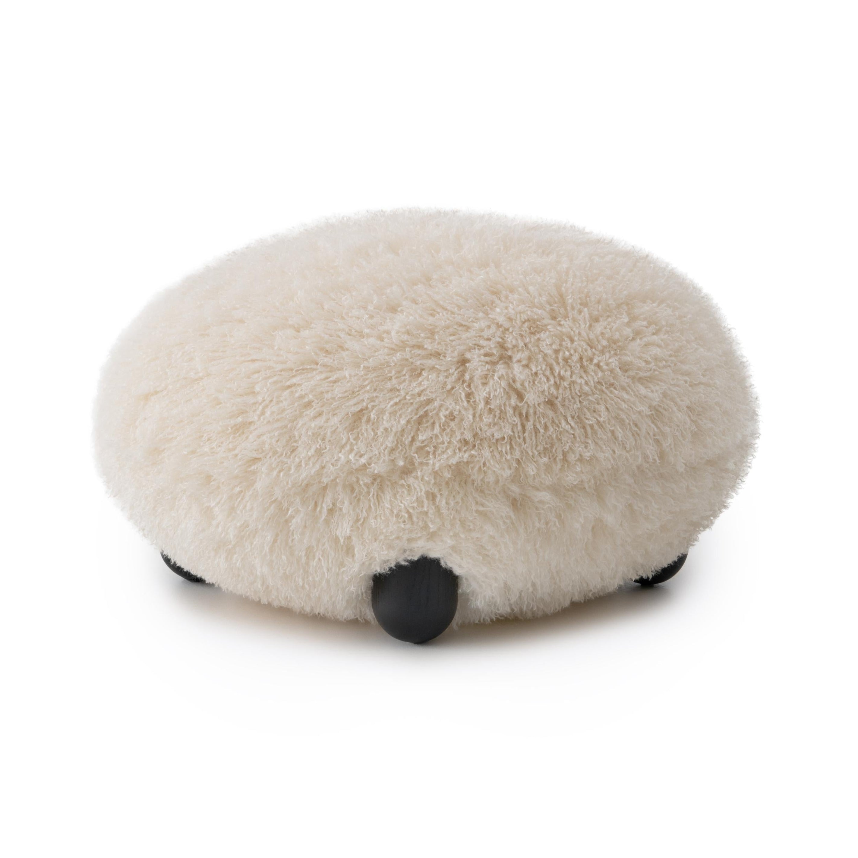 FLOCK Pouf - FLUFFY EDITION artificial fur with a wooden base