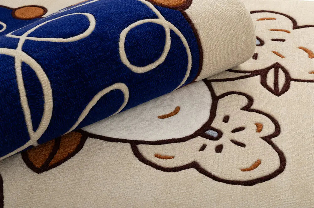 Teppich FLORENCE beige mit marineblauen und braunen Akzenten