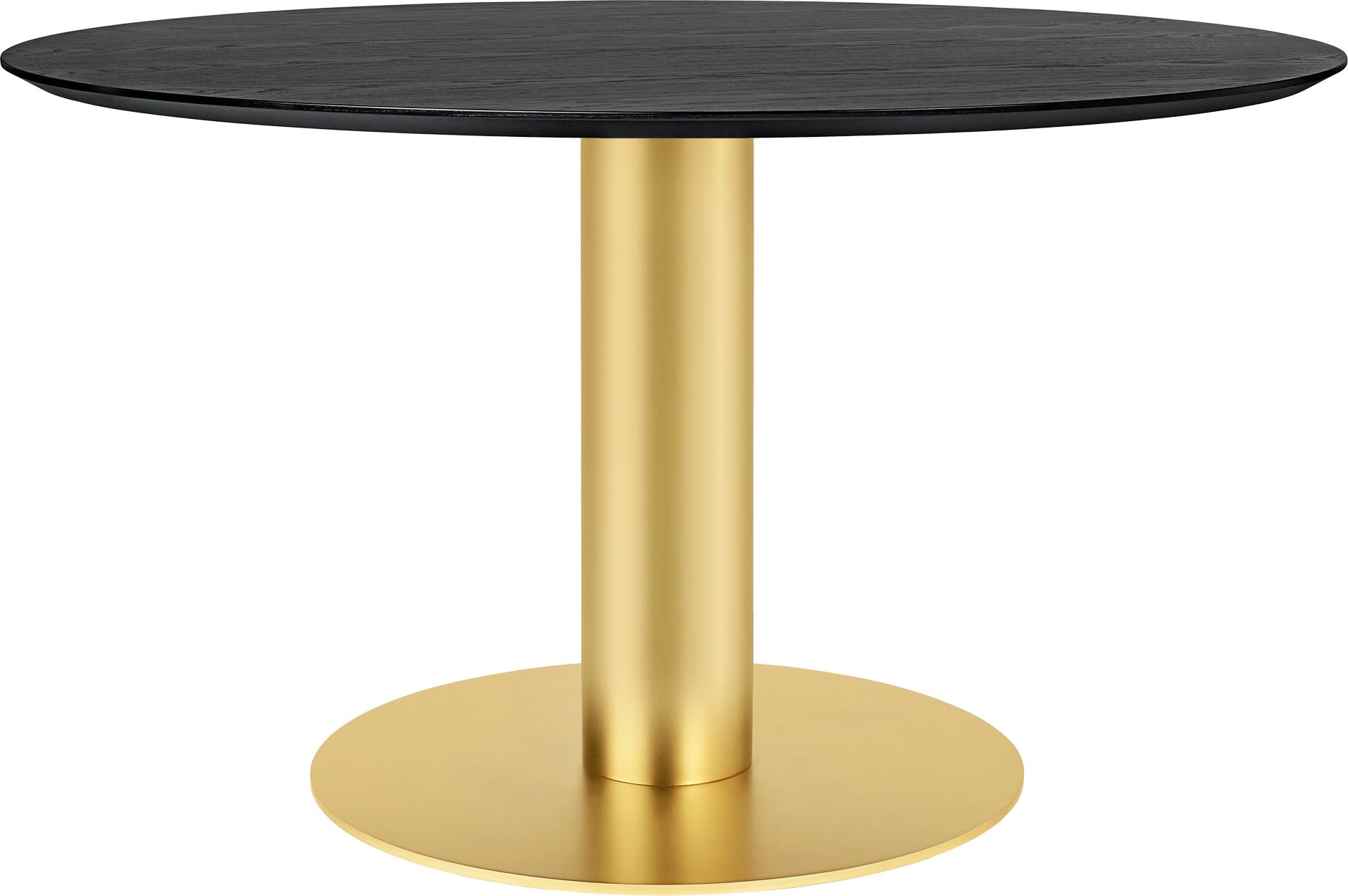 Runder Tisch 2.0 aus schwarzem Eschenholz mit goldenem Fuß