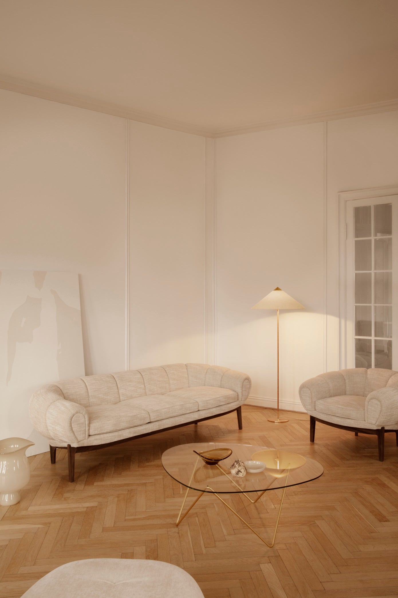 3-seater CROISSANT sofa upholstered with an oak base