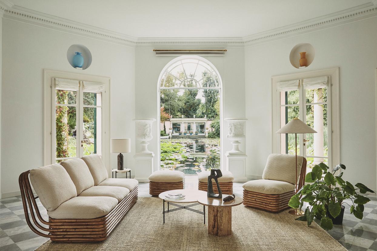 BOHEMIAN 72 armchair upholstered with a rattan base
