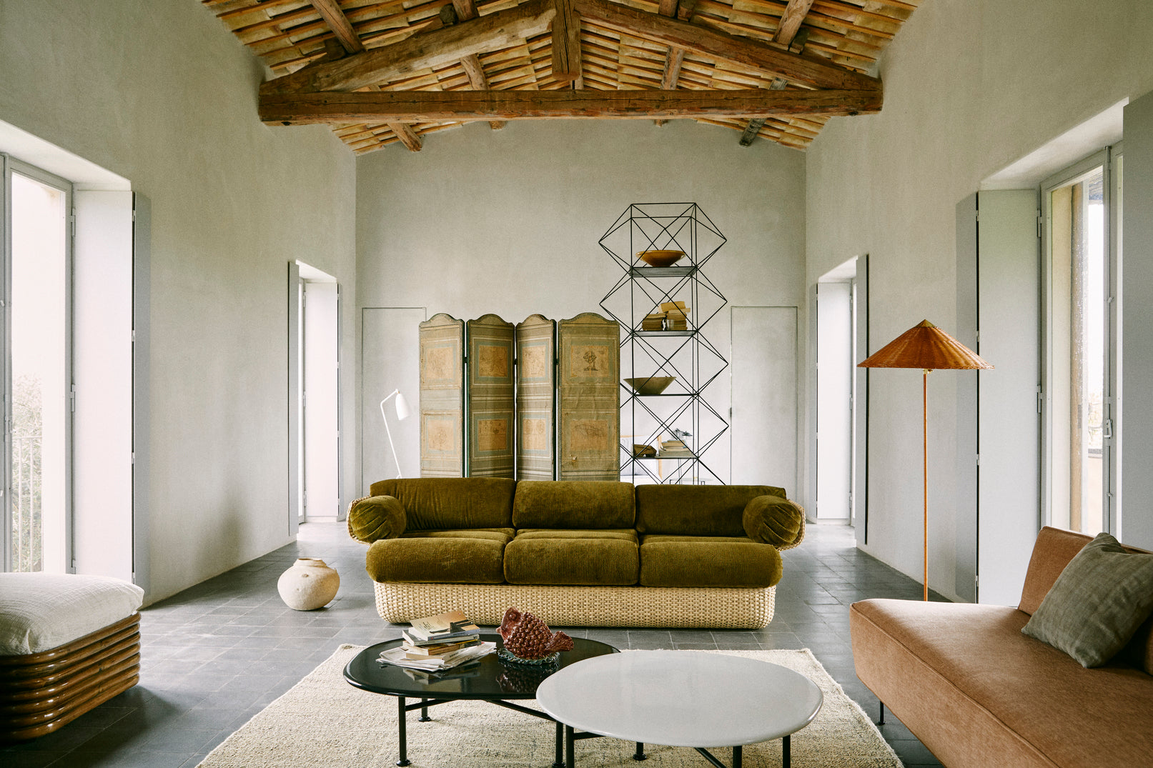 BASKET 2-Sitzer-Sofa grün mit Rattan