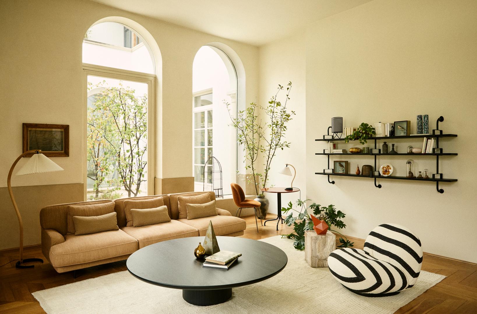 Couchtisch MOON schwarz Eichenfurnier und Marmor