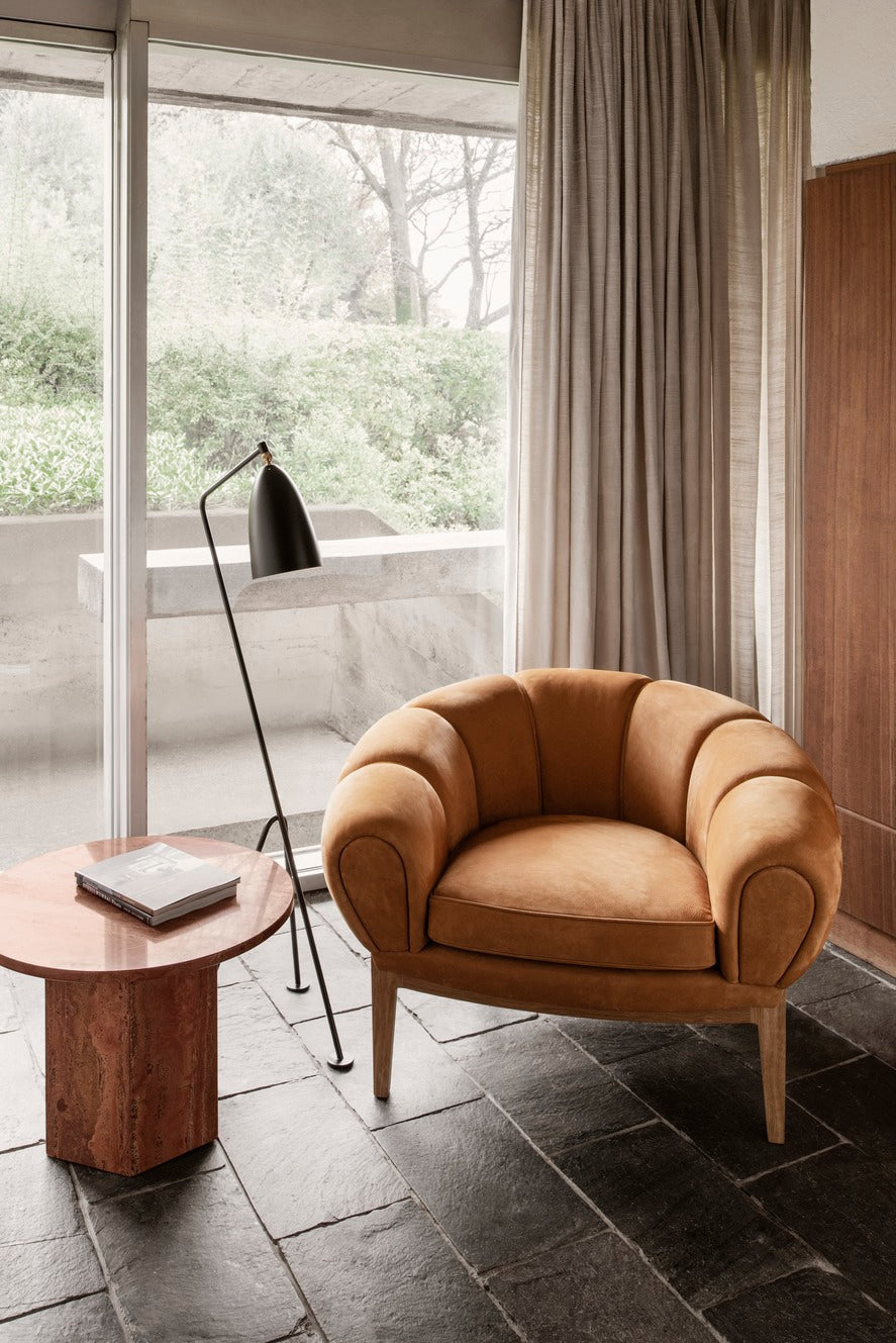 CROISSANT upholstered armchair with an oak base