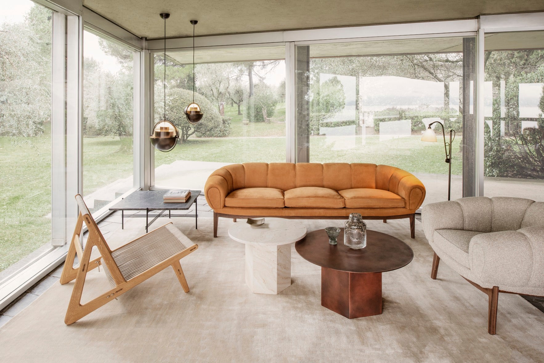 3-seater CROISSANT sofa upholstered with an oak base