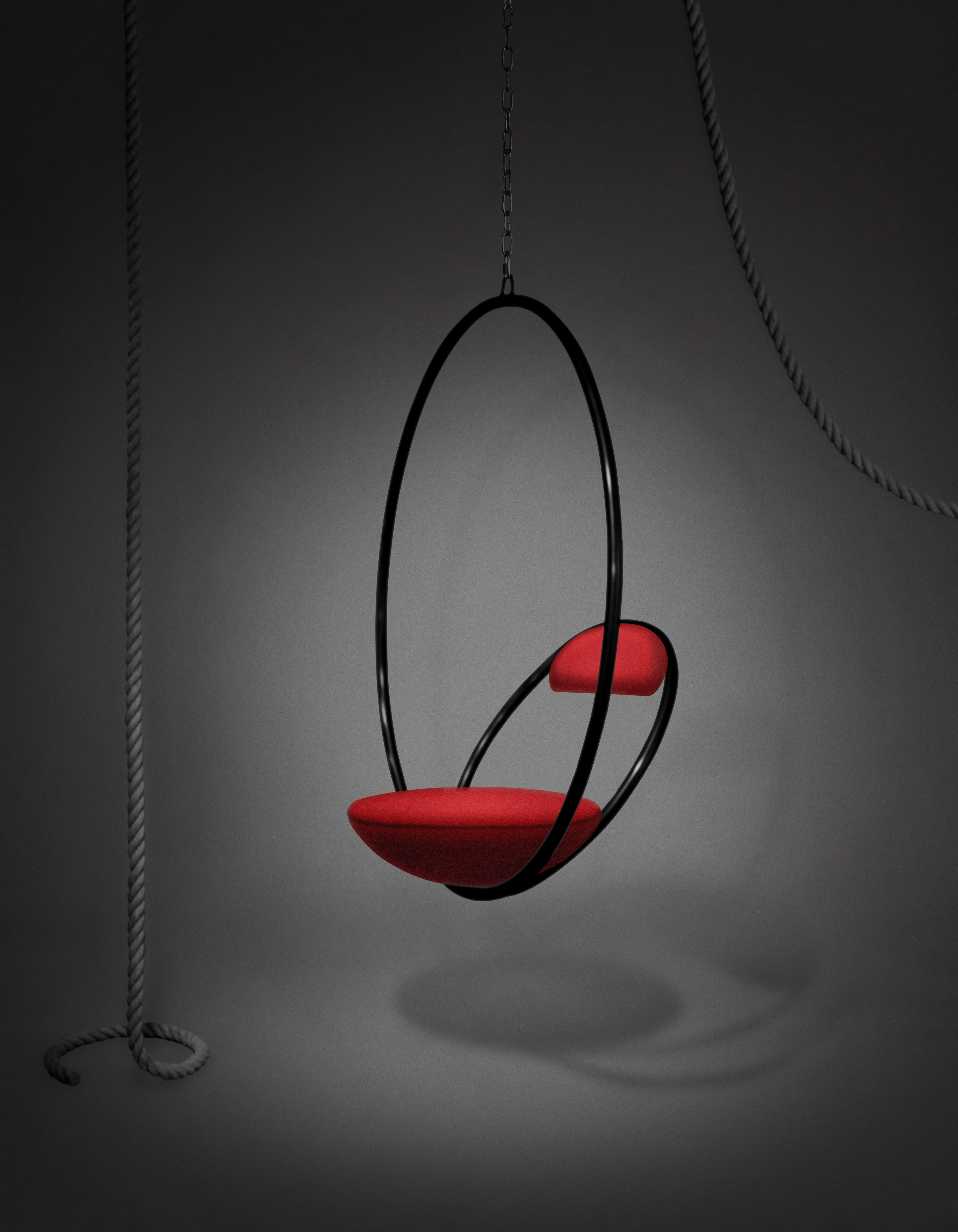 Krzesło wiszące HANGING HOOP czerwone z czarnym wykończeniem