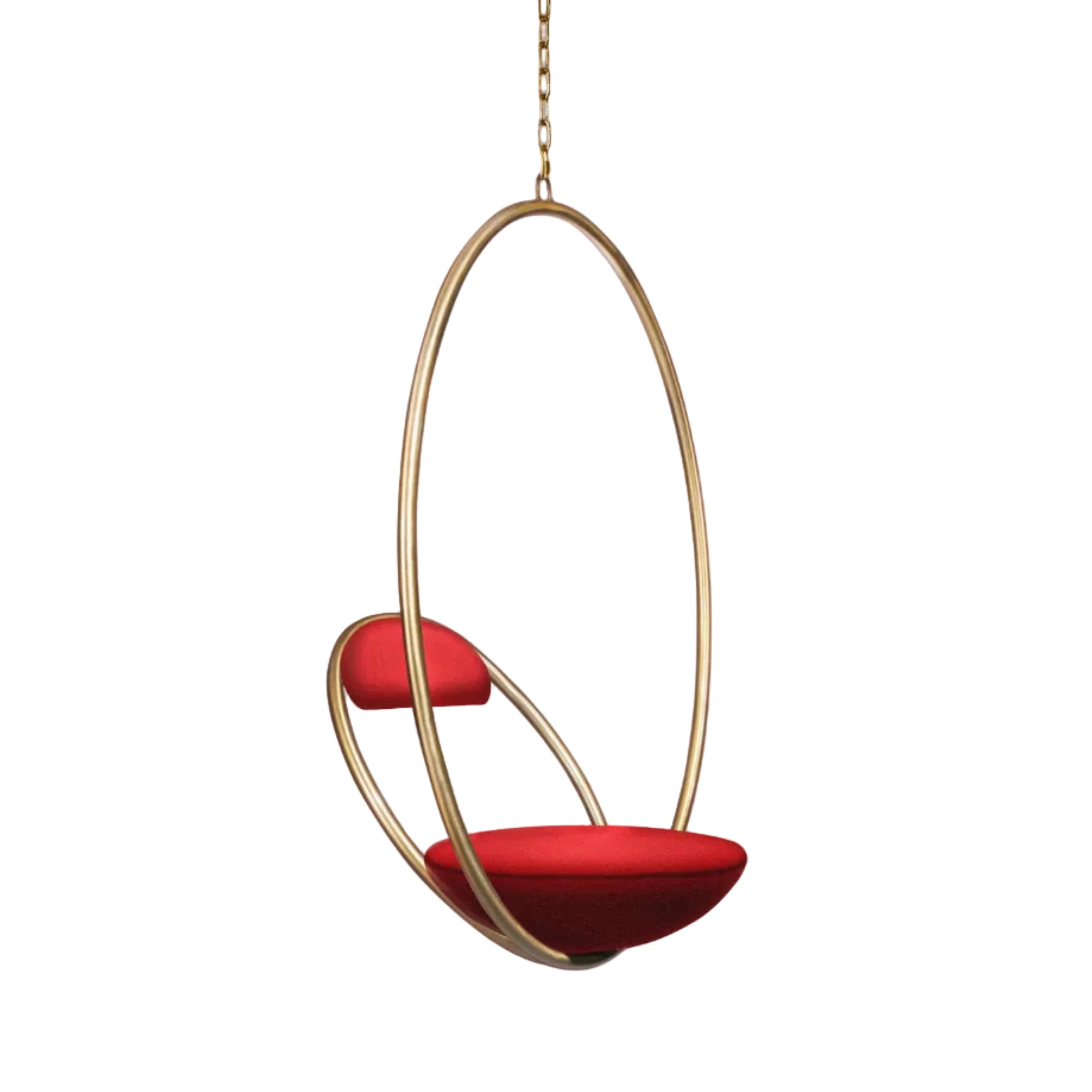 Krzesło wiszące HANGING HOOP czerwone z mosiężnym wykończeniem
