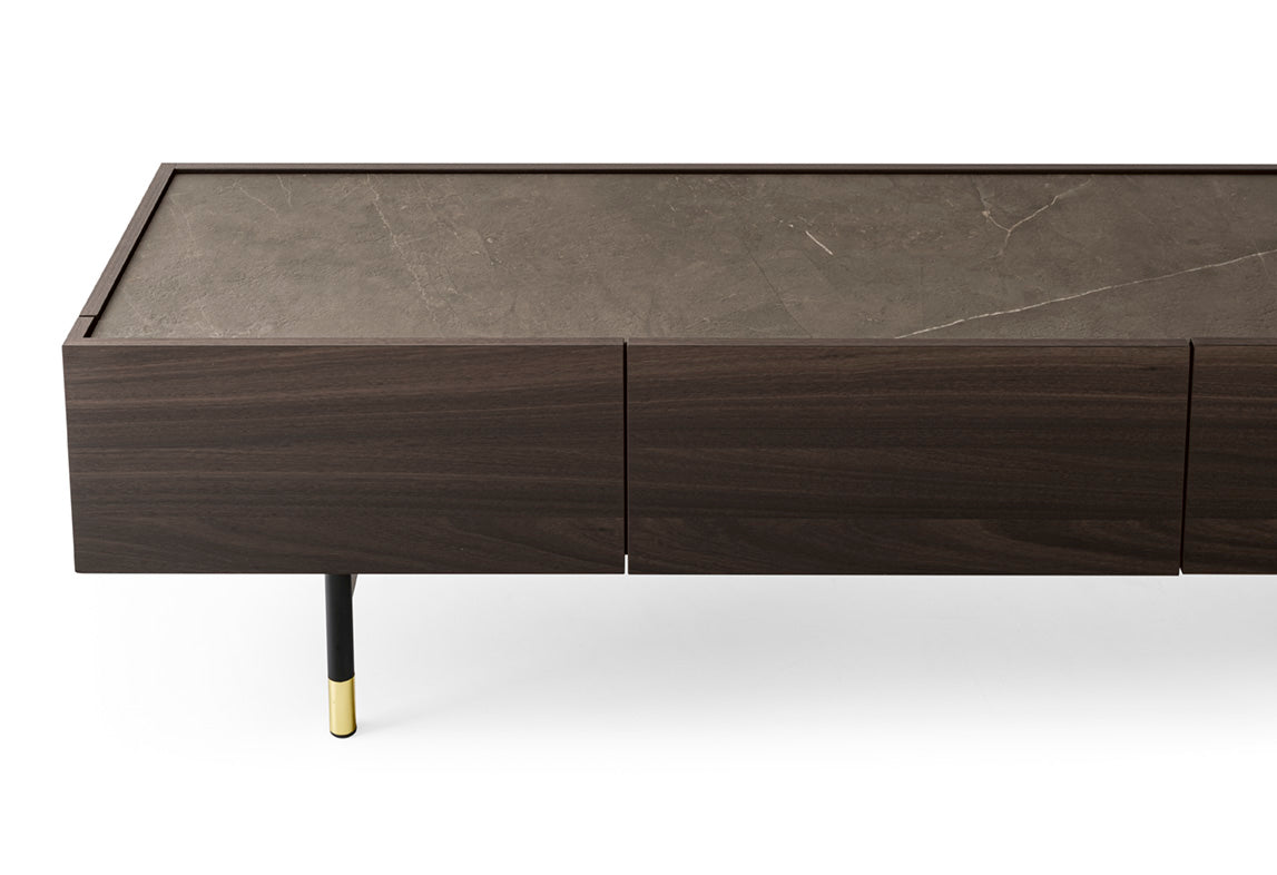 RTV-Schränke HORIZON dunkles Holz mit brauner Platte