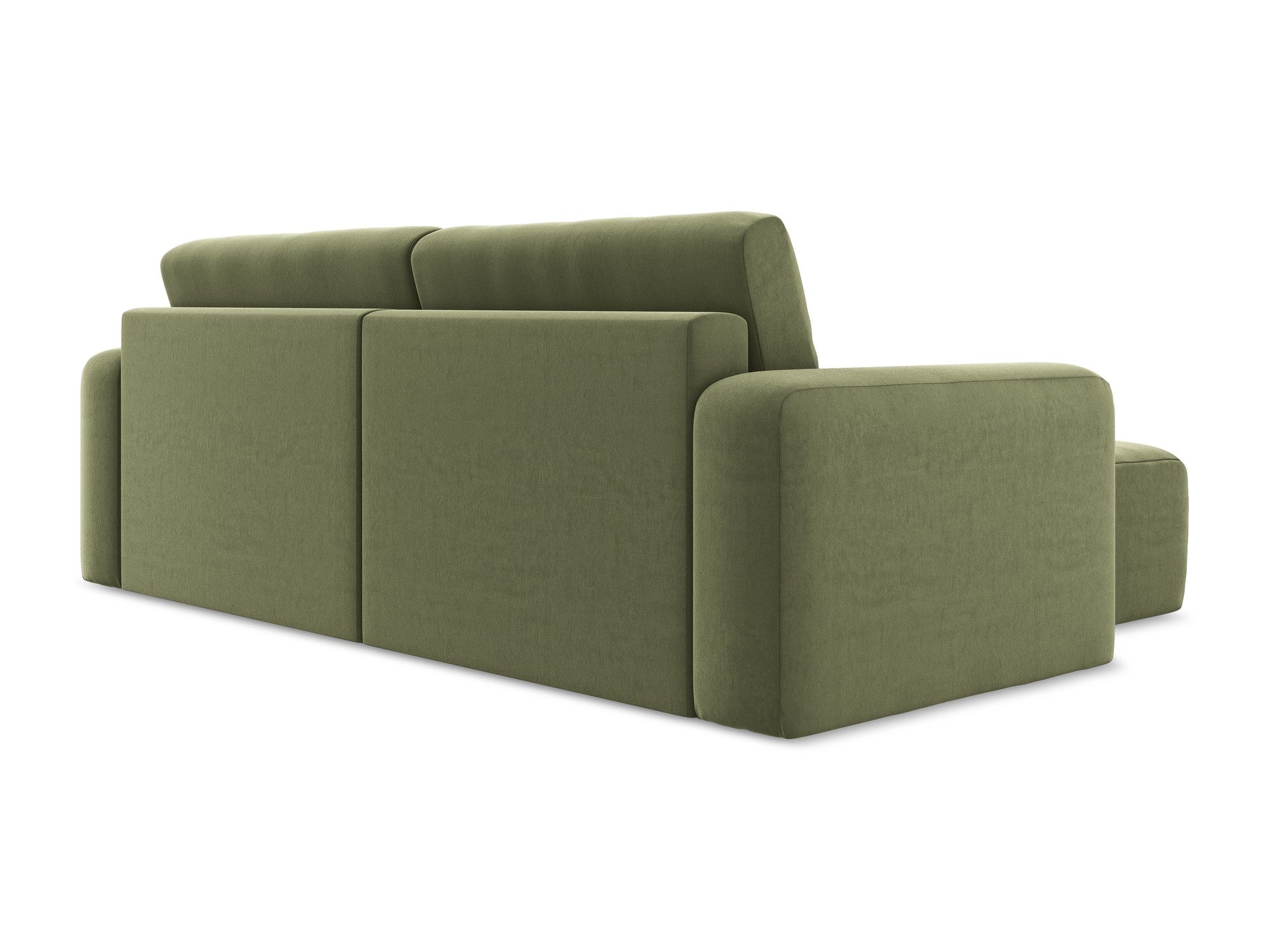 Left-facing velvet corner sofa bed KONA in olive green