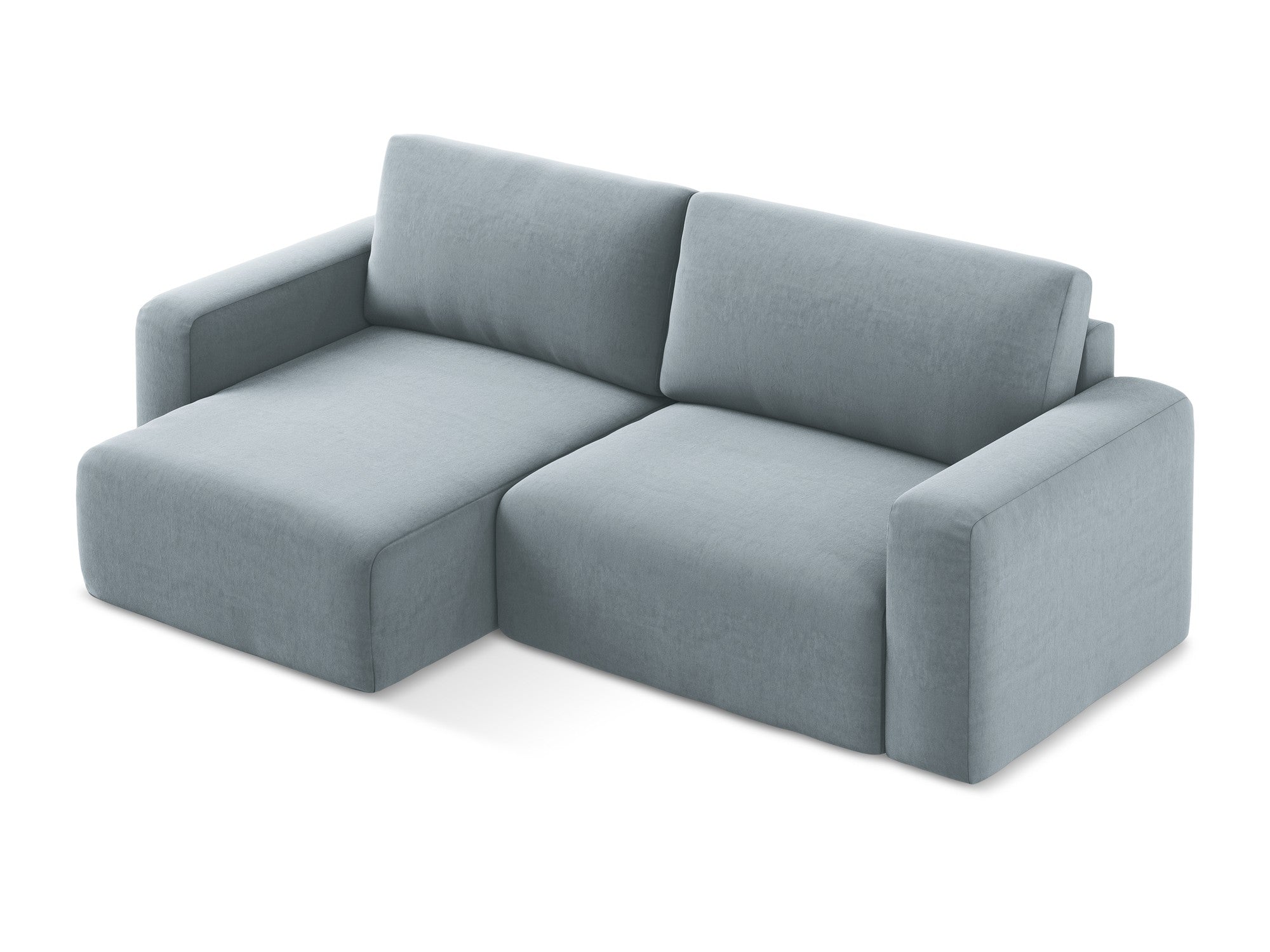 Left-facing velvet corner sofa bed KONA light blue