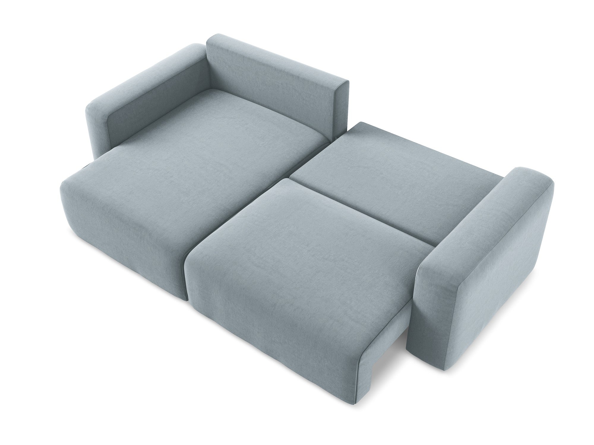 Left-facing velvet corner sofa bed KONA light blue