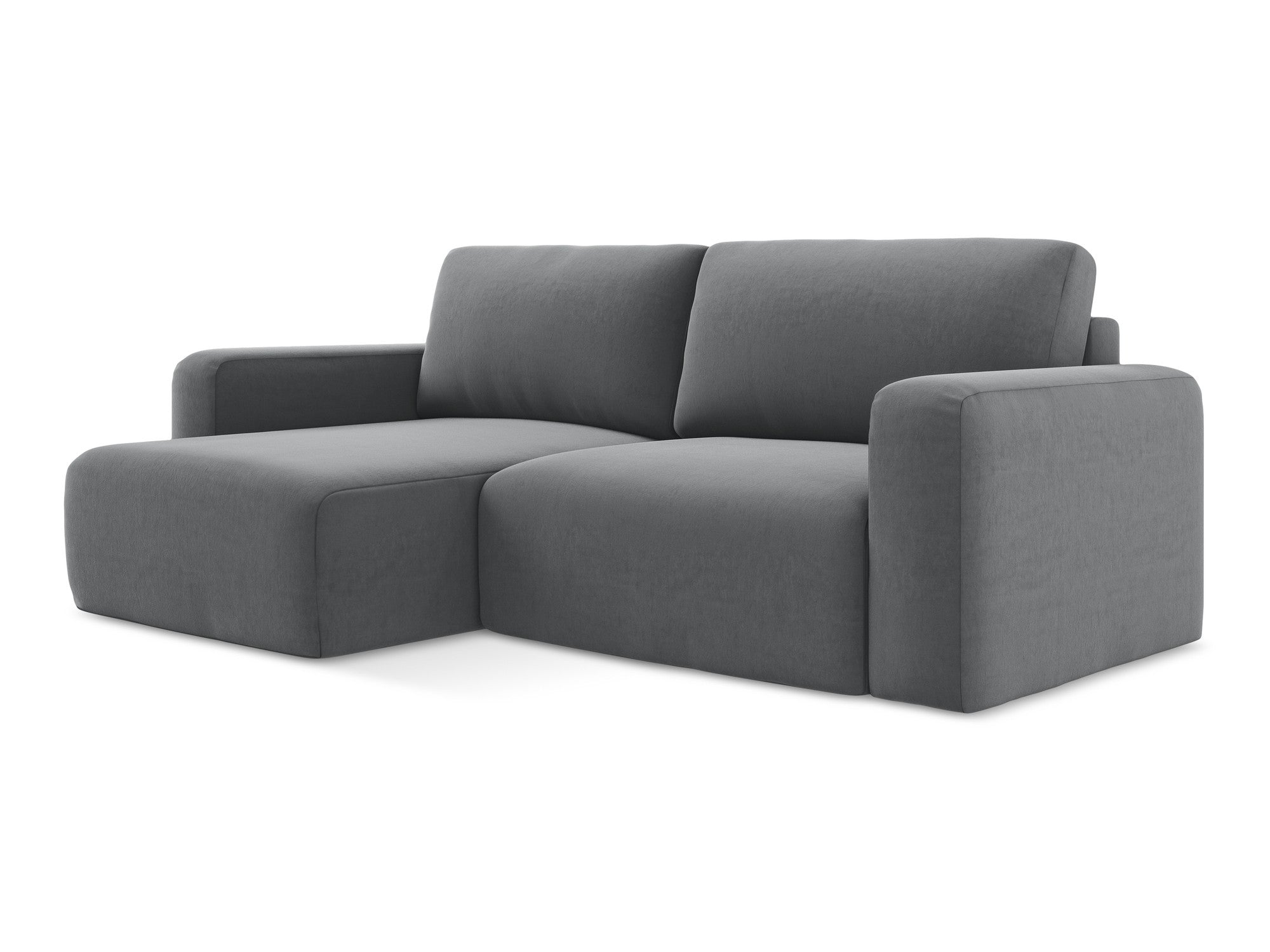Samt-Ecksofa links mit Schlaffunktion KONA stahlgrau