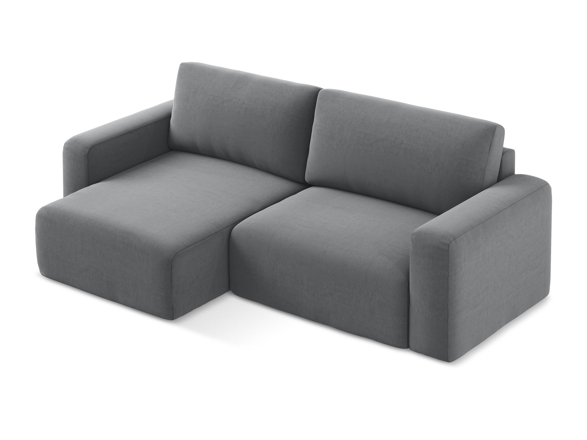 Samt-Ecksofa links mit Schlaffunktion KONA stahlgrau