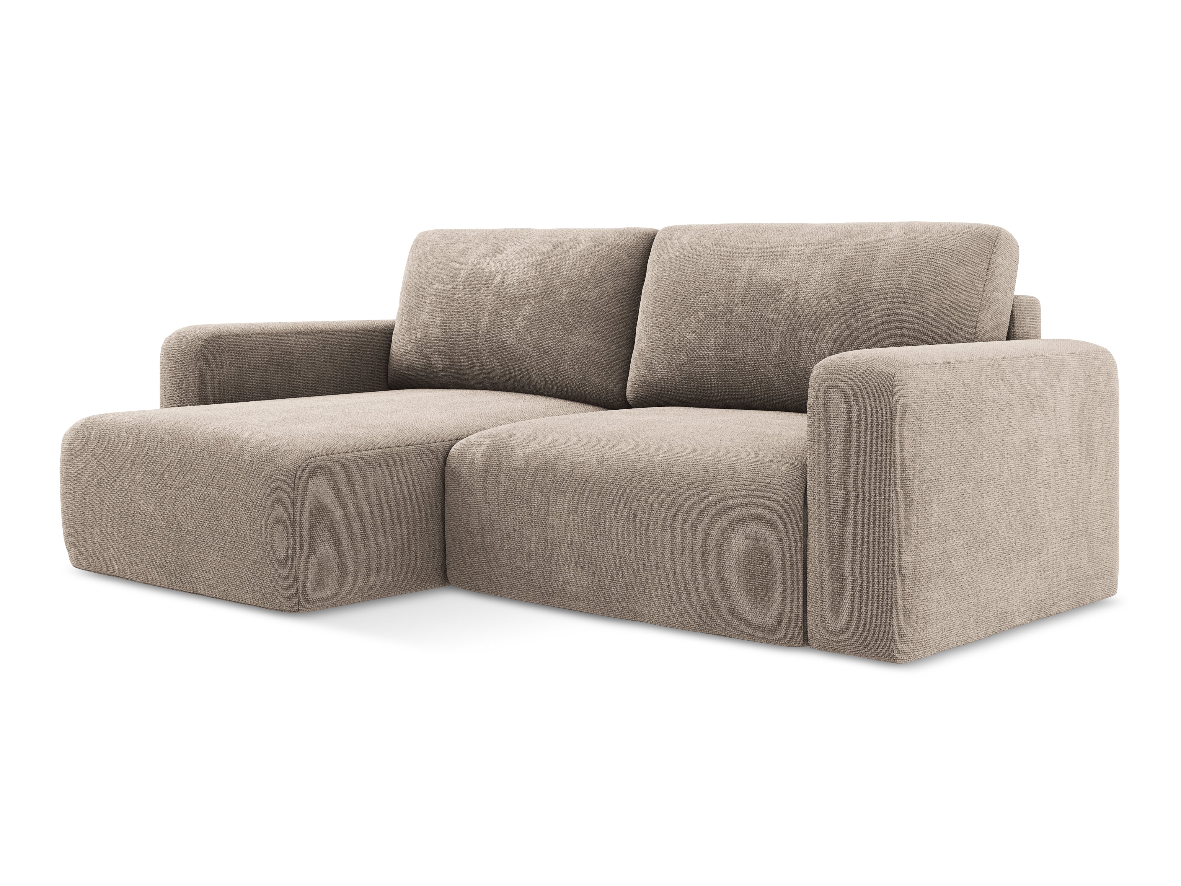 Linksseitige Schlafcouch KONA in dunkelbeigem Chenille
