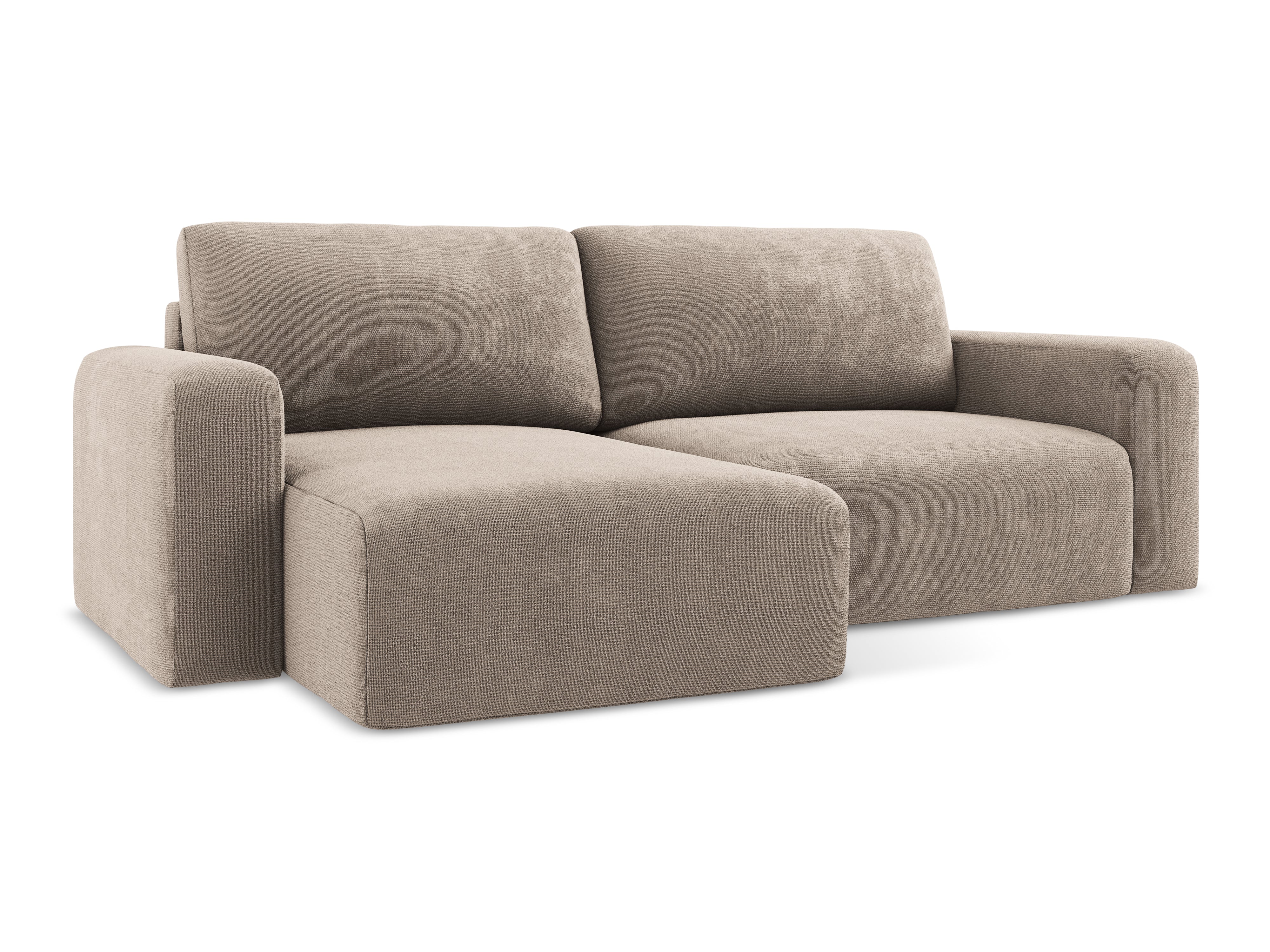 Linksseitige Schlafcouch KONA in dunkelbeigem Chenille