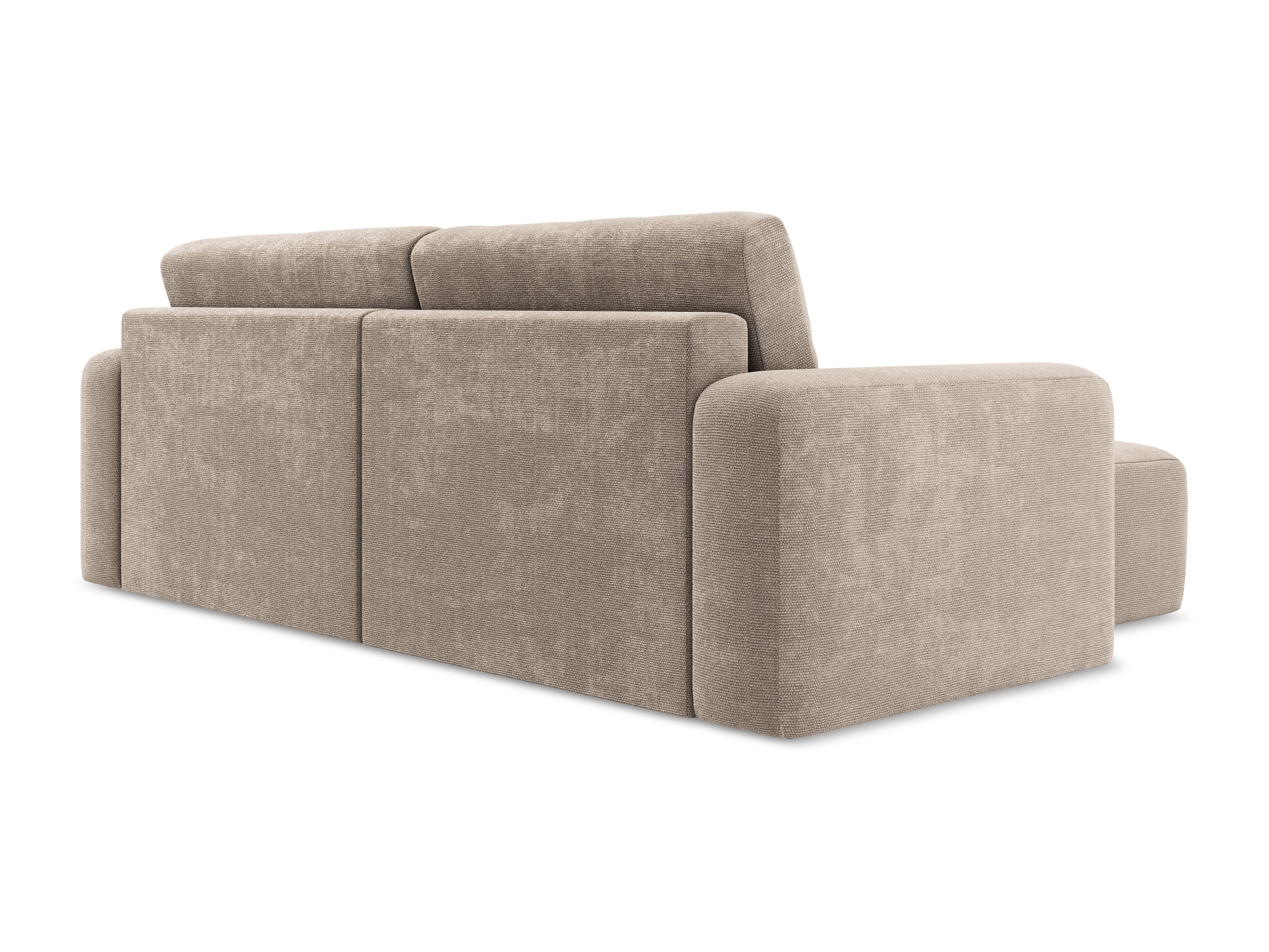 Linksseitige Schlafcouch KONA in dunkelbeigem Chenille