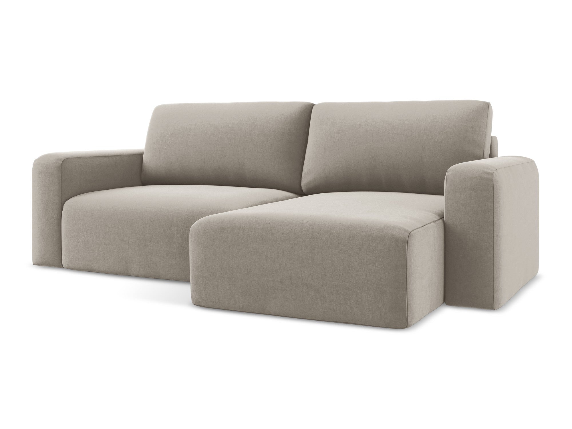 Right-facing velvet corner sofa bed KONA taupe