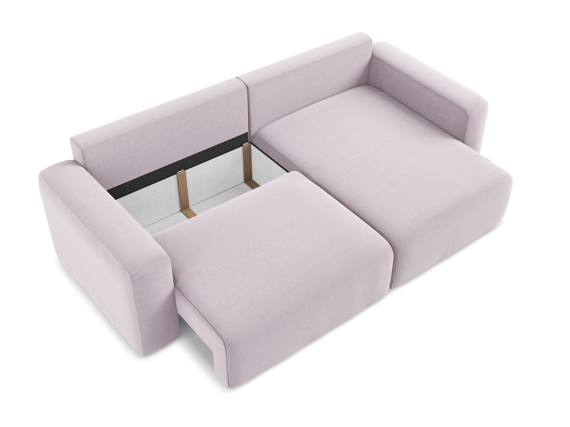 Velvet right-facing corner sofa bed KONA in lavender