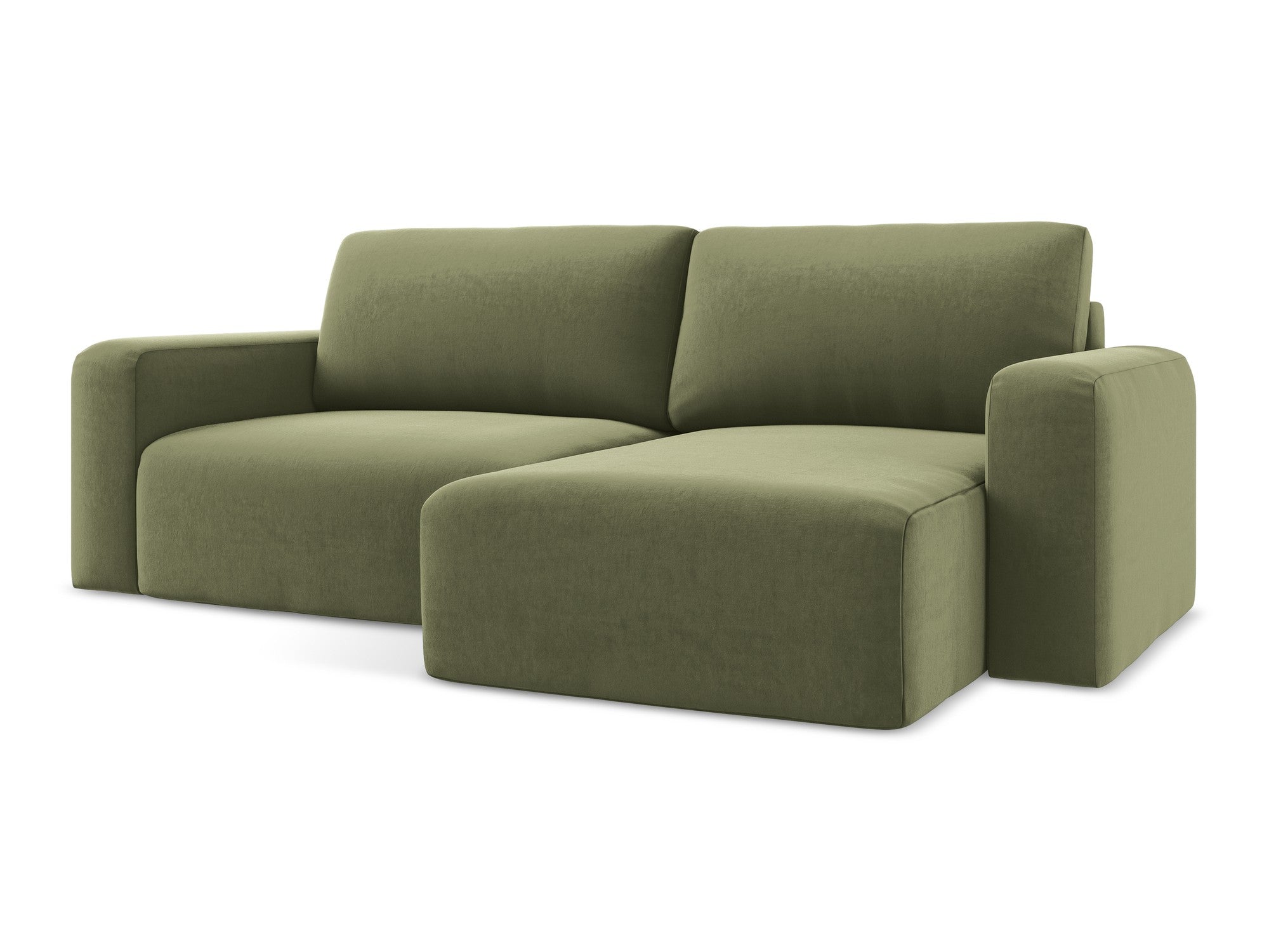 Olive Green Velvet Right-Hand Corner Sofa with Sleeping Function KONA