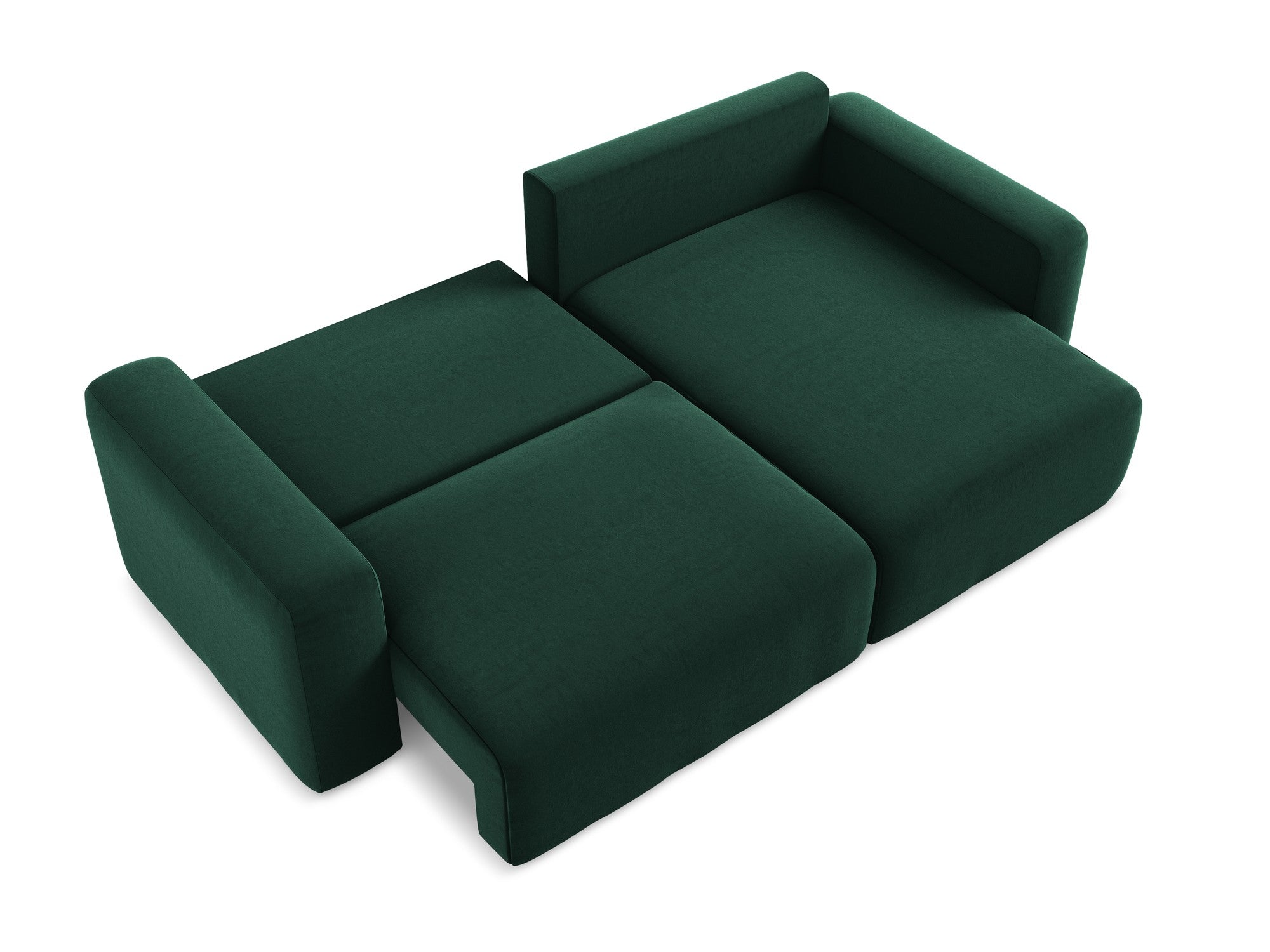 Right-facing velvet corner sofa bed KONA in bottle green