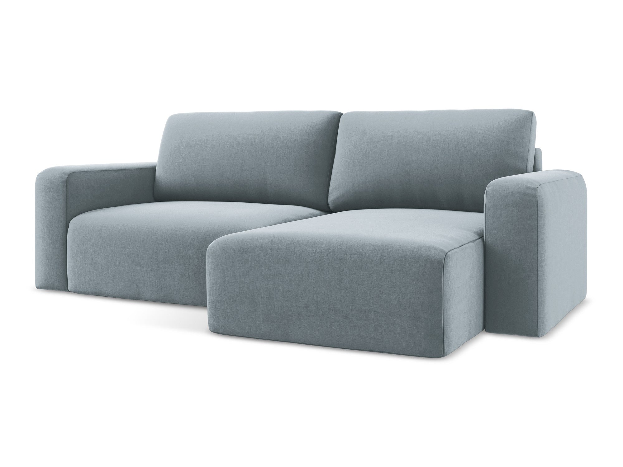 Right-facing velvet corner sofa bed KONA light blue
