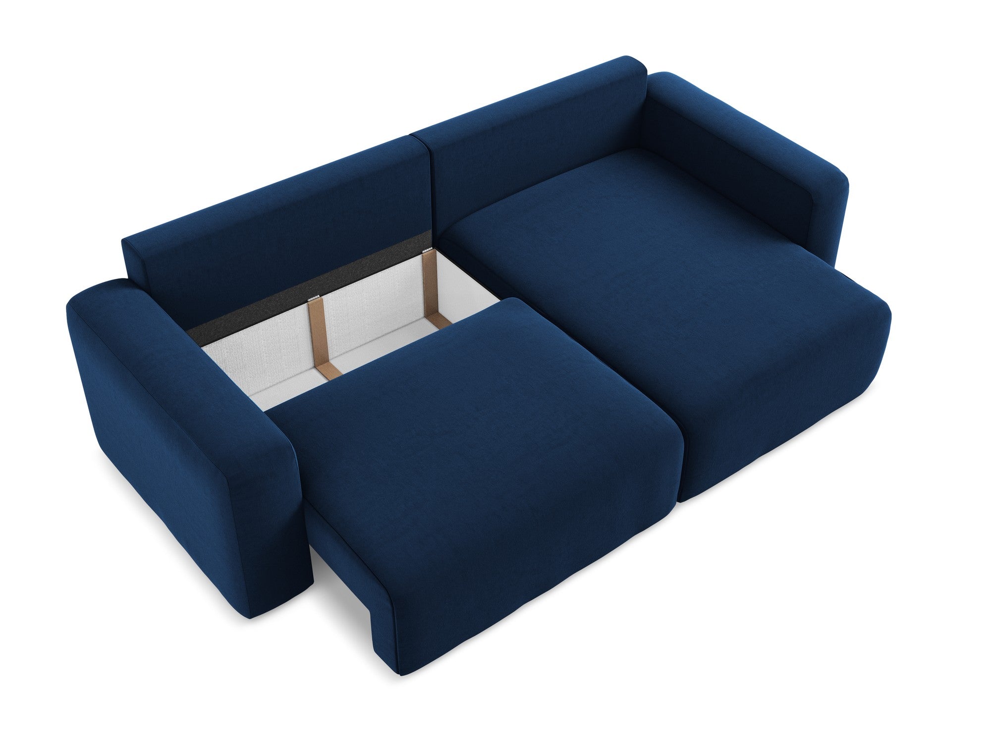 Right-facing velvet corner sofa bed KONA royal blue
