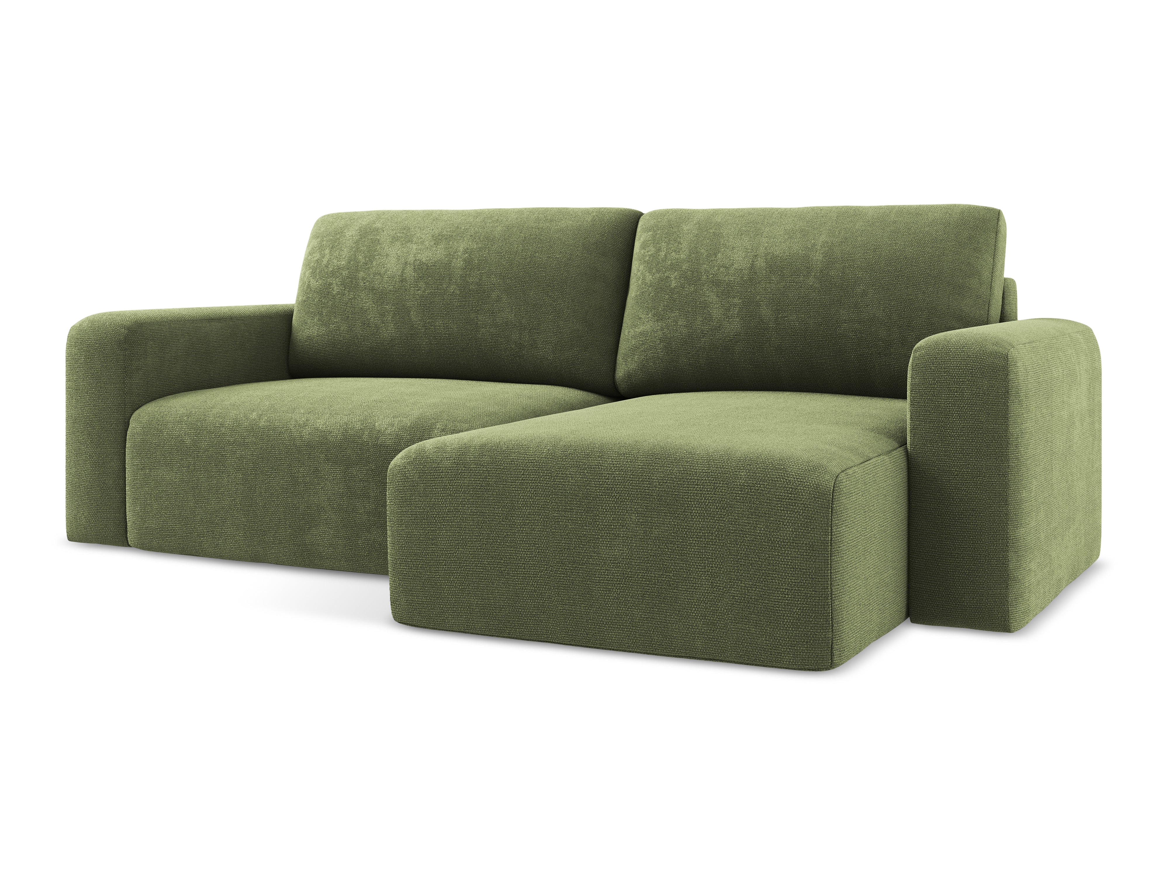 Rechtsseitige Schlafcouch KONA in grünem Chenille