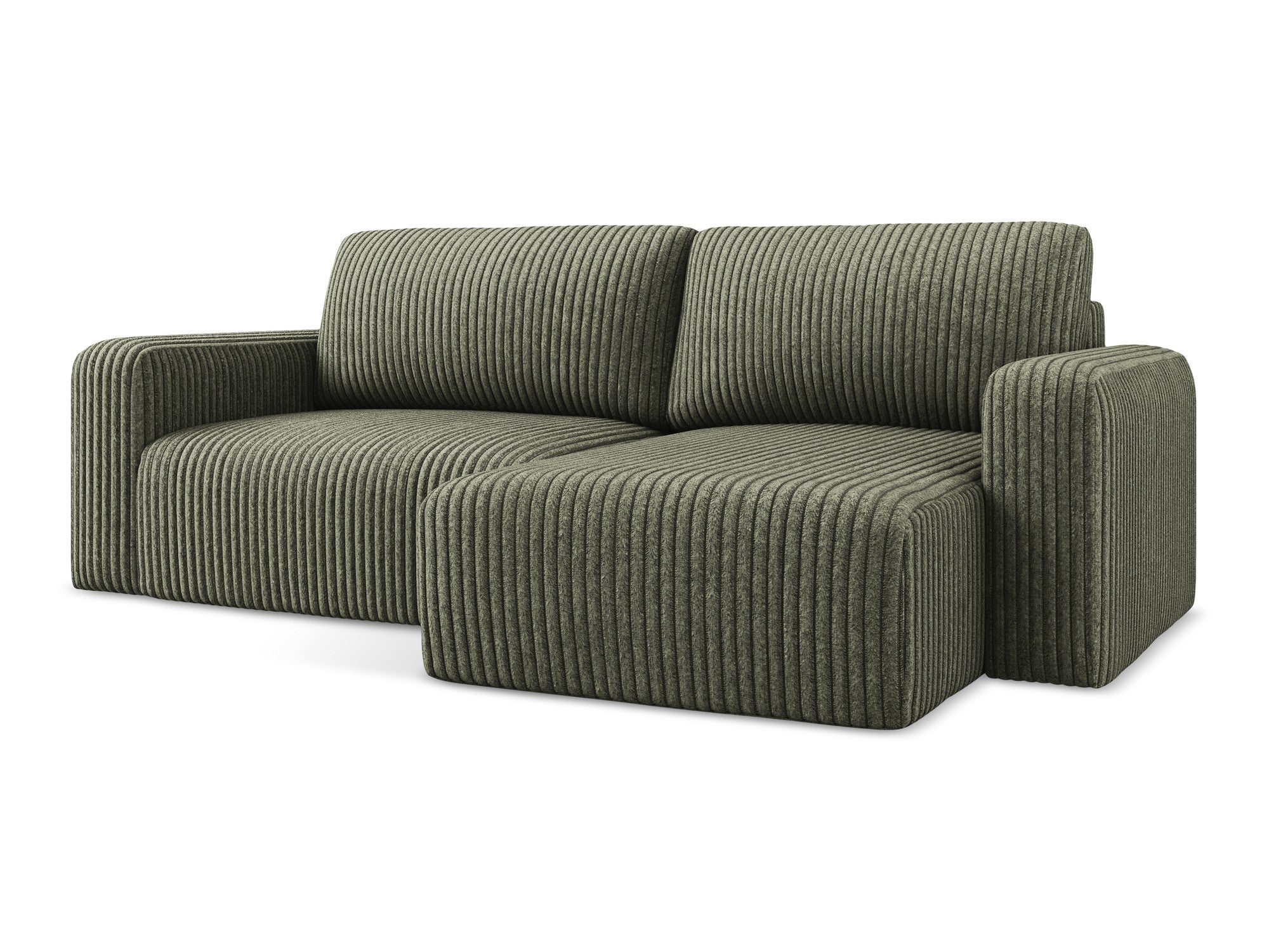 Right-facing corner sofa bed KONA in olive corduroy