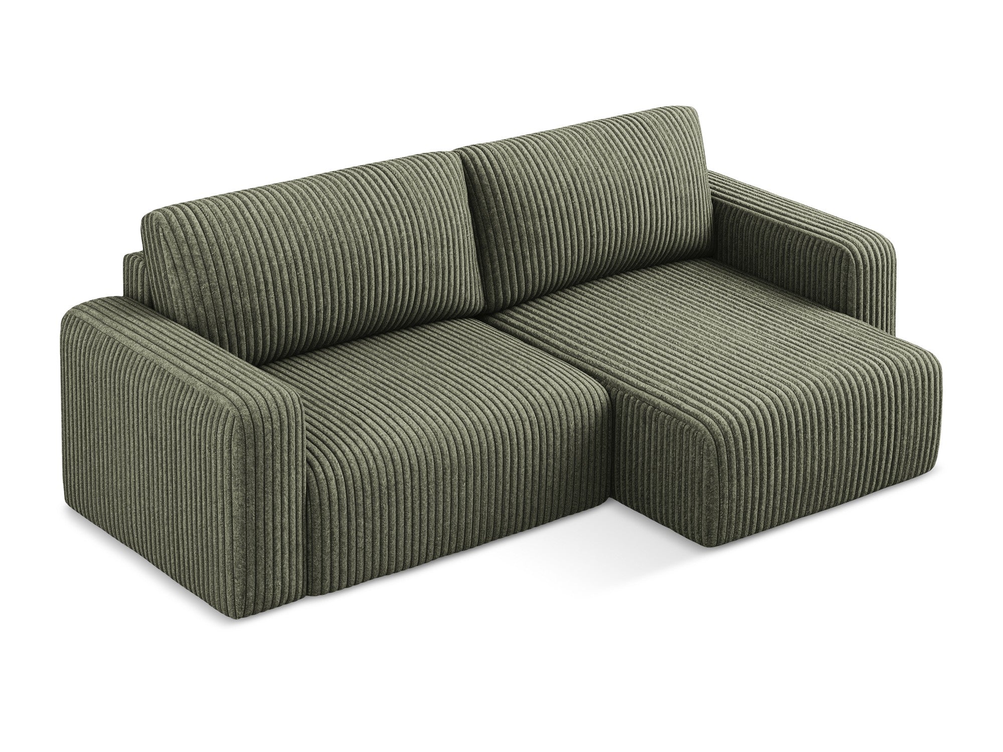 Right-facing corner sofa bed KONA in olive corduroy