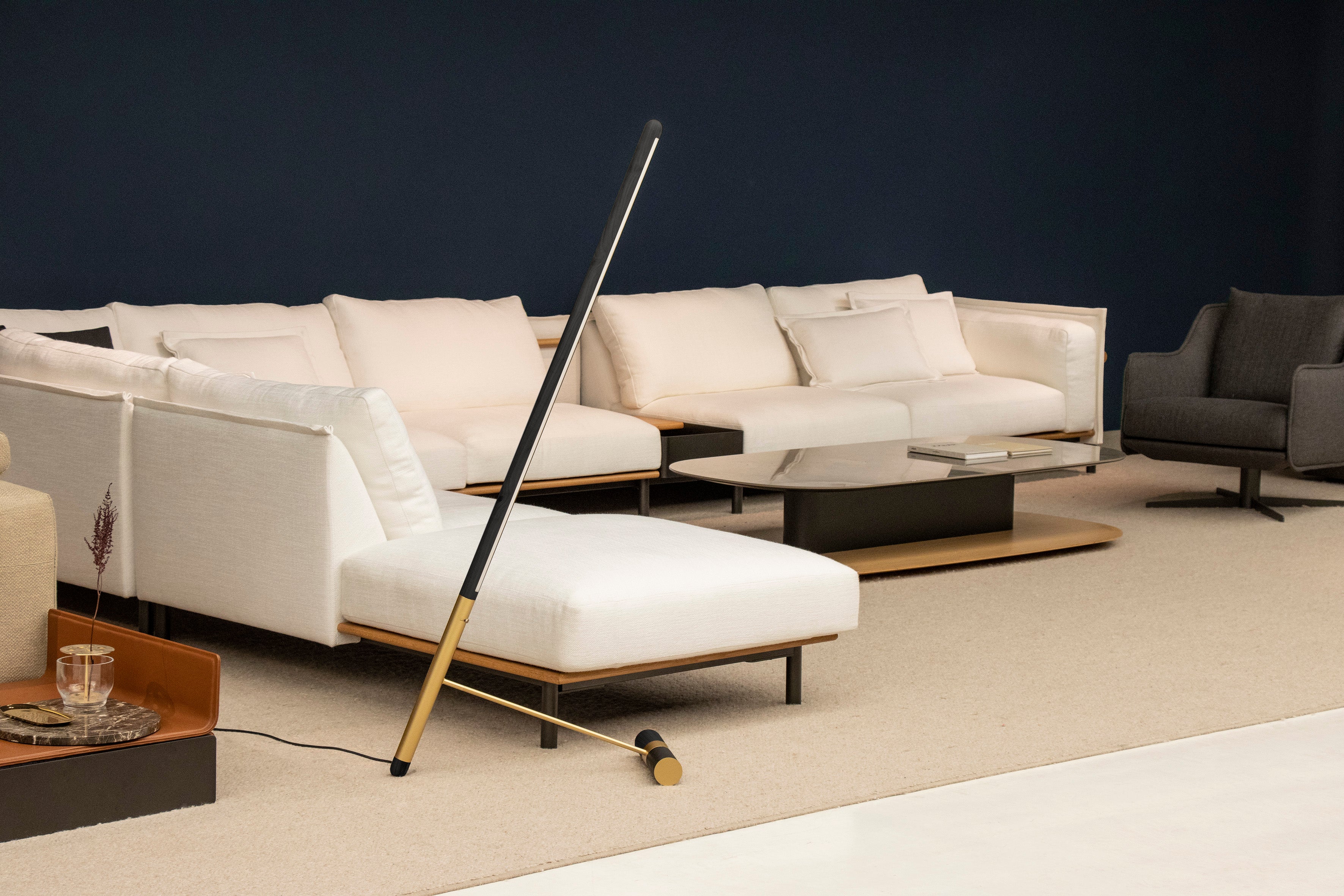 LINEA D Floor Lamp in Black Ash Wood with Brass Finish