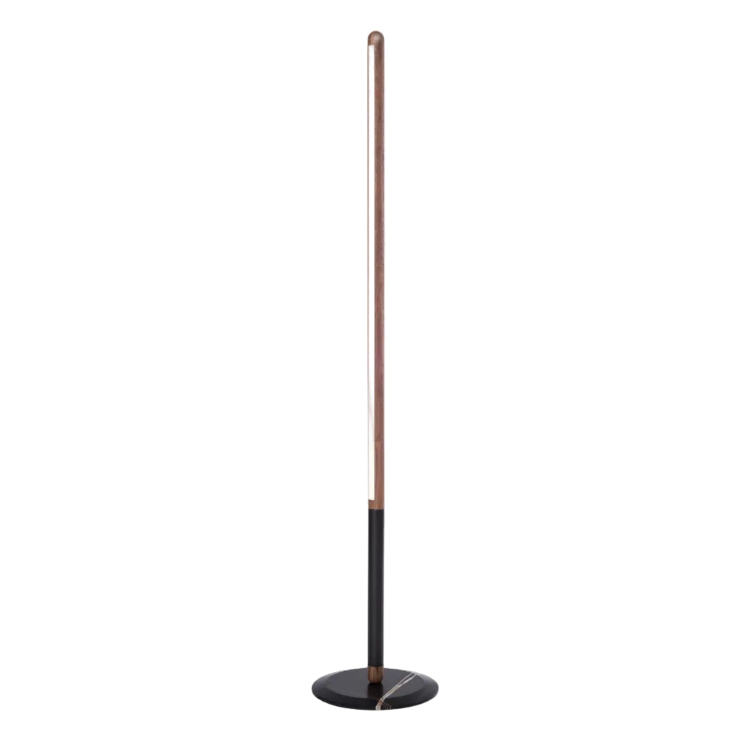 Stehlampe LINEA UNO aus Nussbaumholz mit grafitfarbener Oberfläche und Marmorsockel