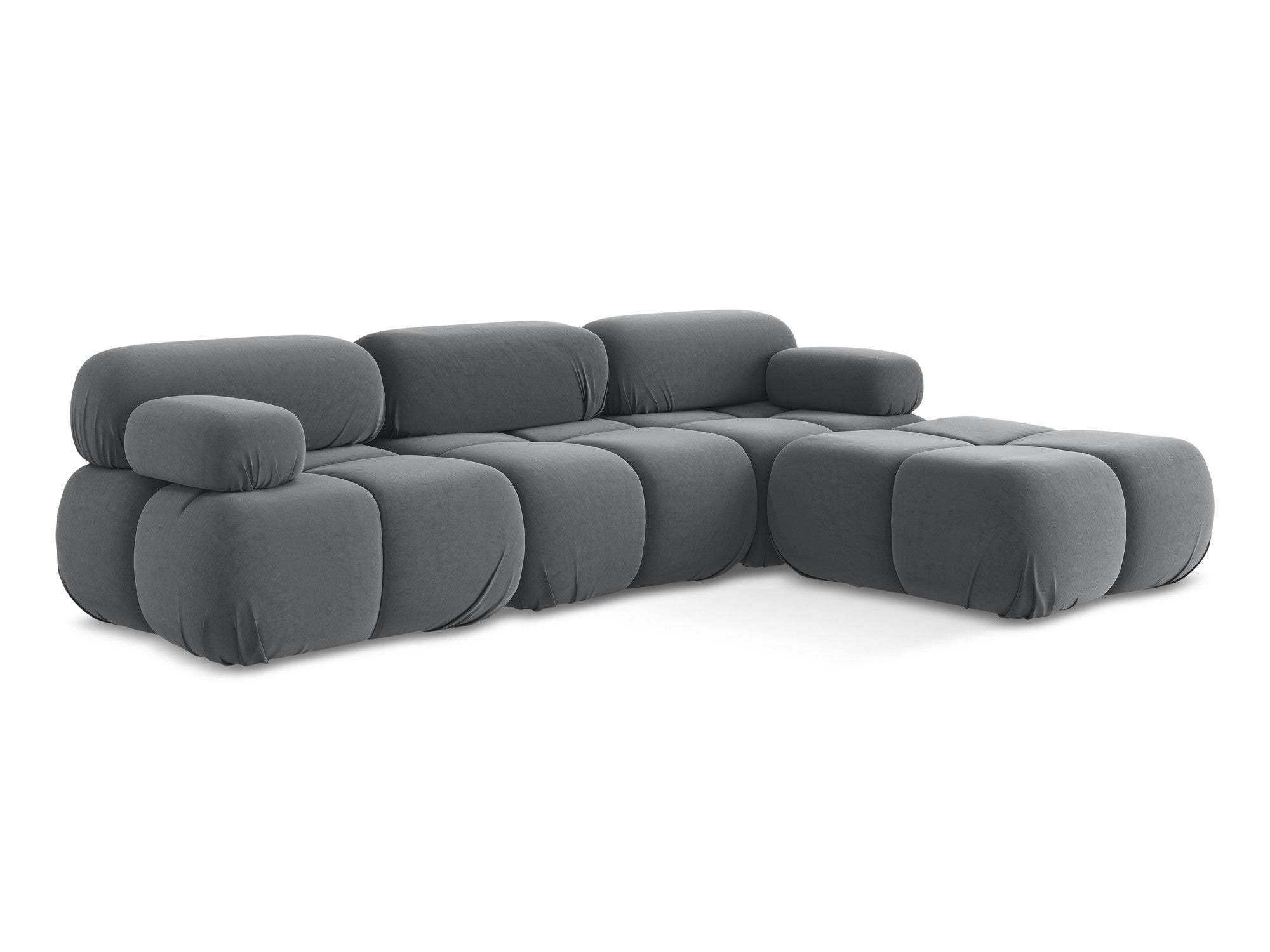 Modularer Samt-Ecksofa LOKUA in Stahlgrau