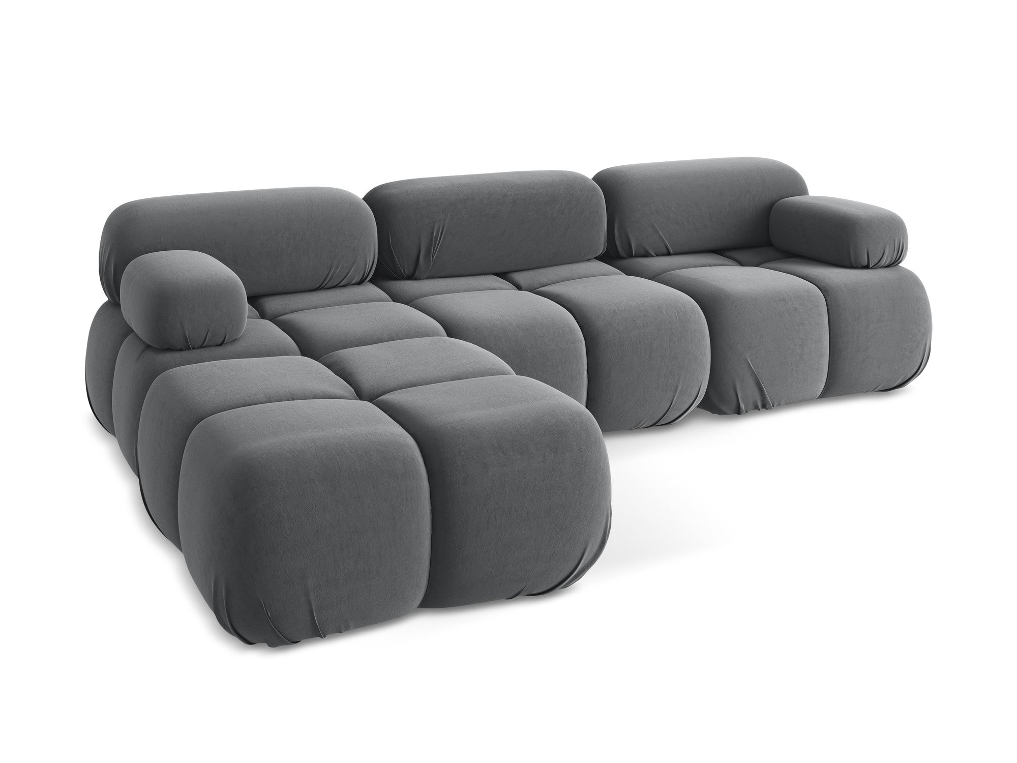 Modularer Samt-Ecksofa LOKUA in Stahlgrau