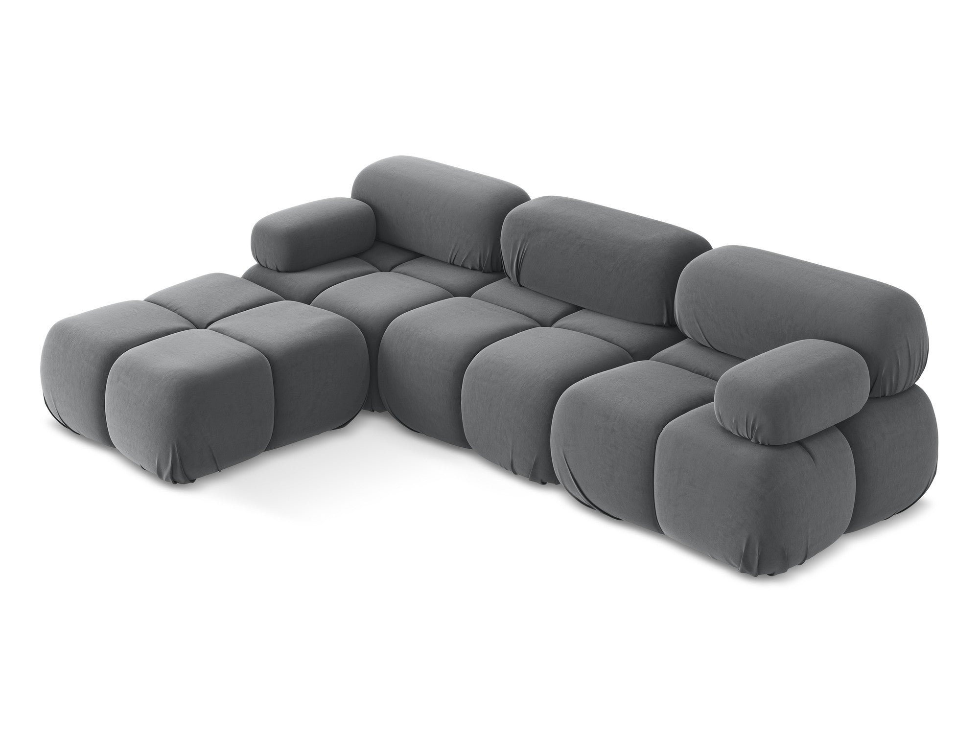 Modularer Samt-Ecksofa LOKUA in Stahlgrau