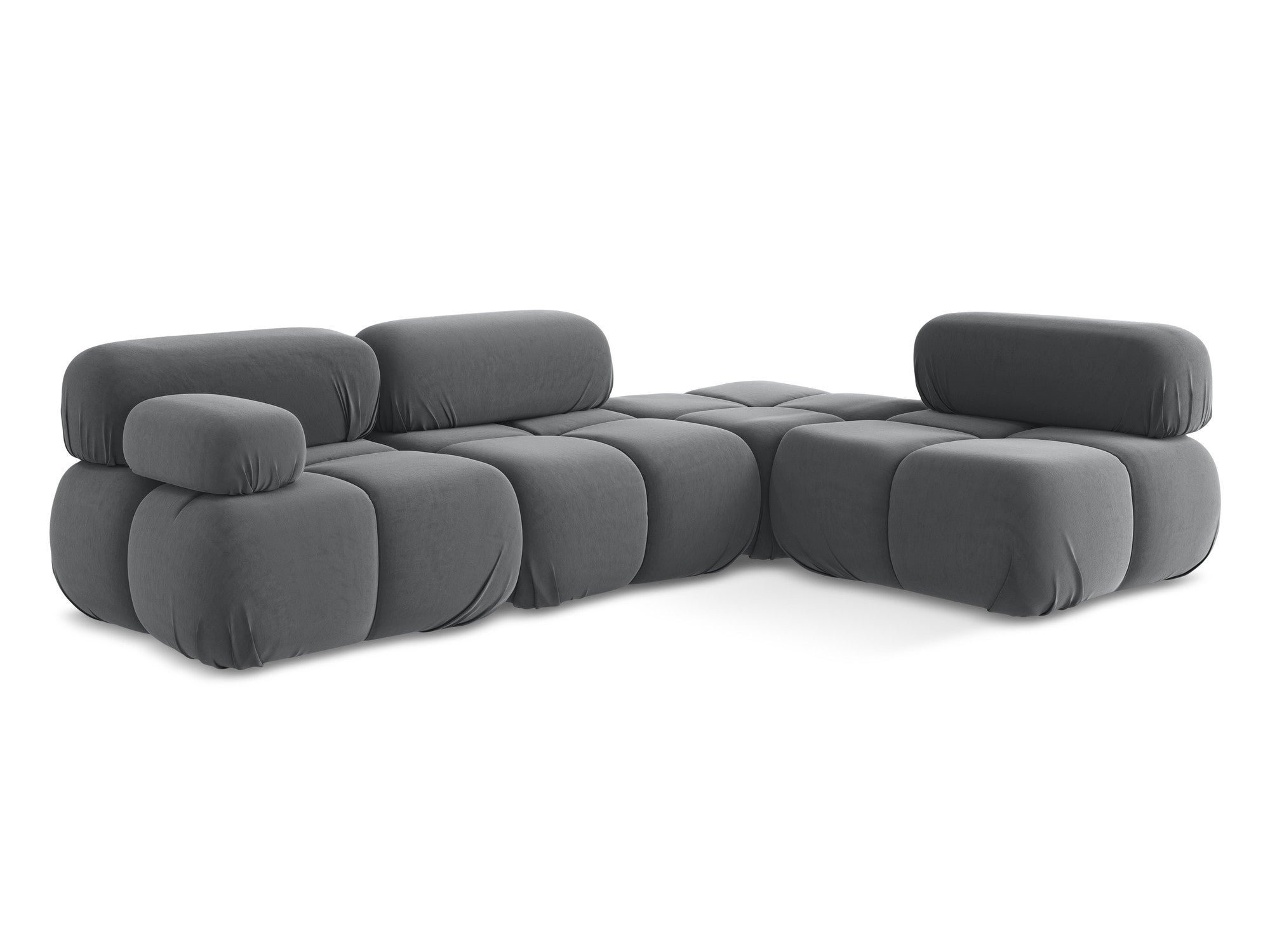 Modularer Samt-Ecksofa rechts LOKUA stahlgrau