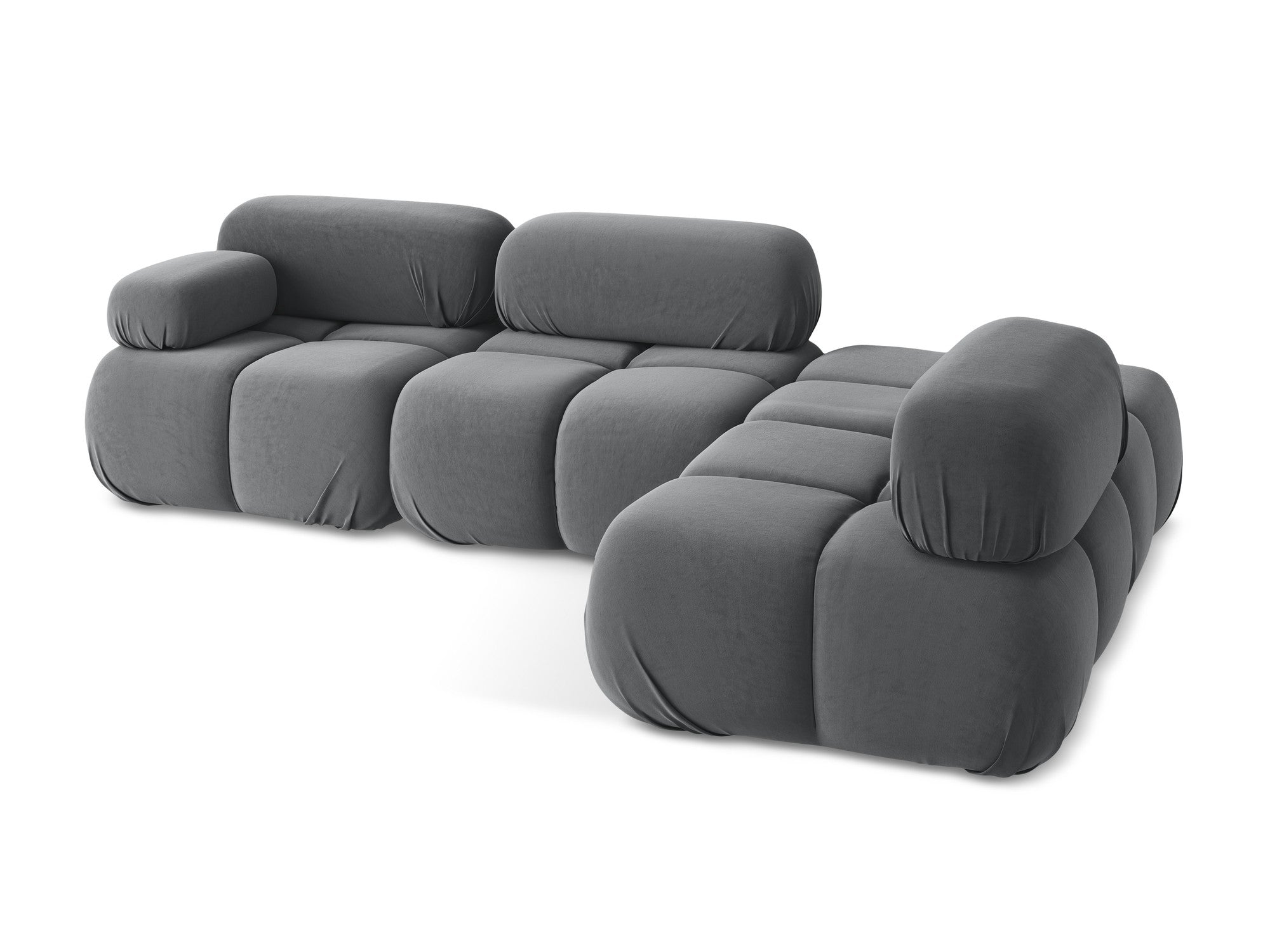 Modularer Samt-Ecksofa rechts LOKUA stahlgrau