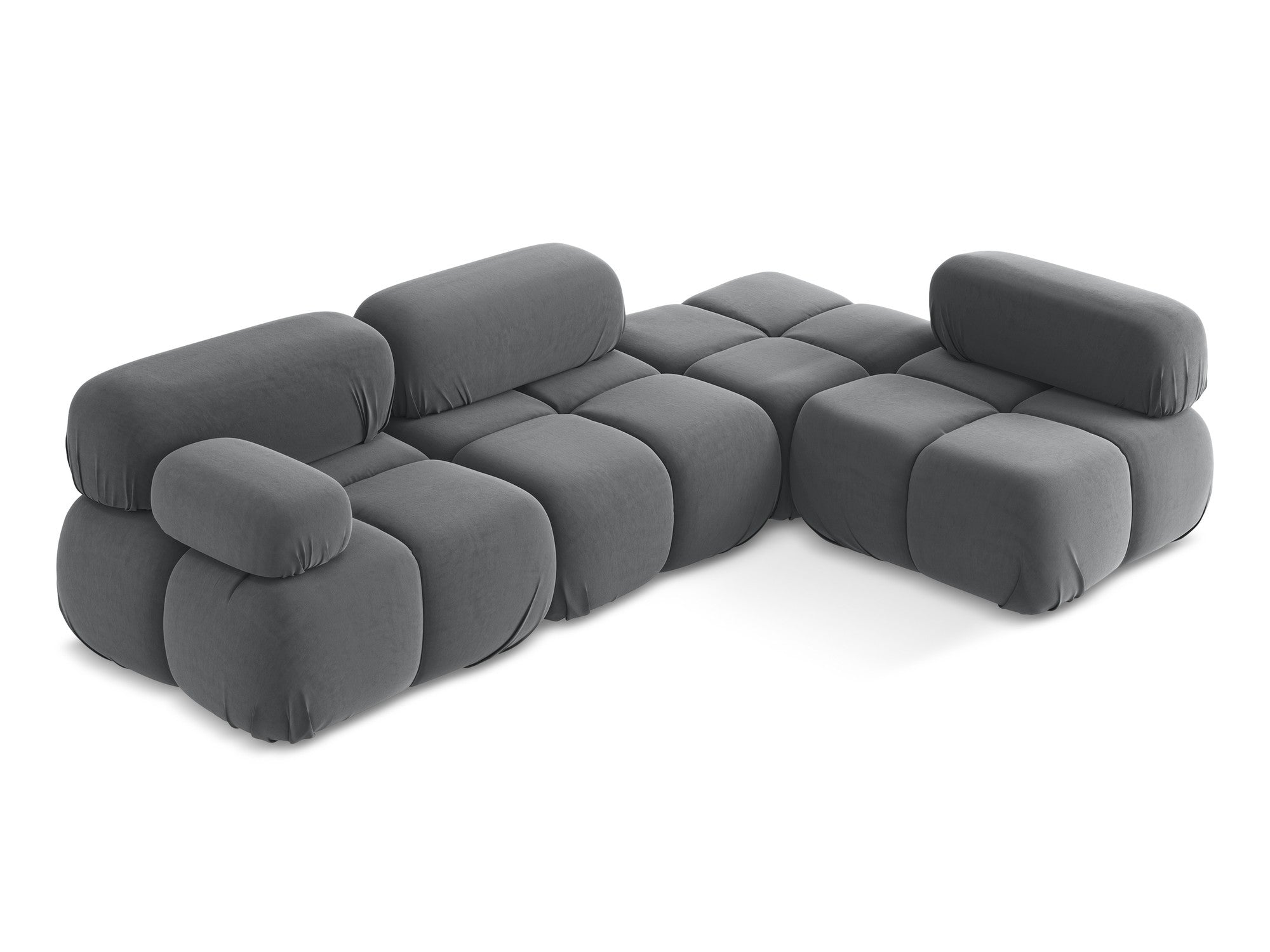 Modularer Samt-Ecksofa rechts LOKUA stahlgrau