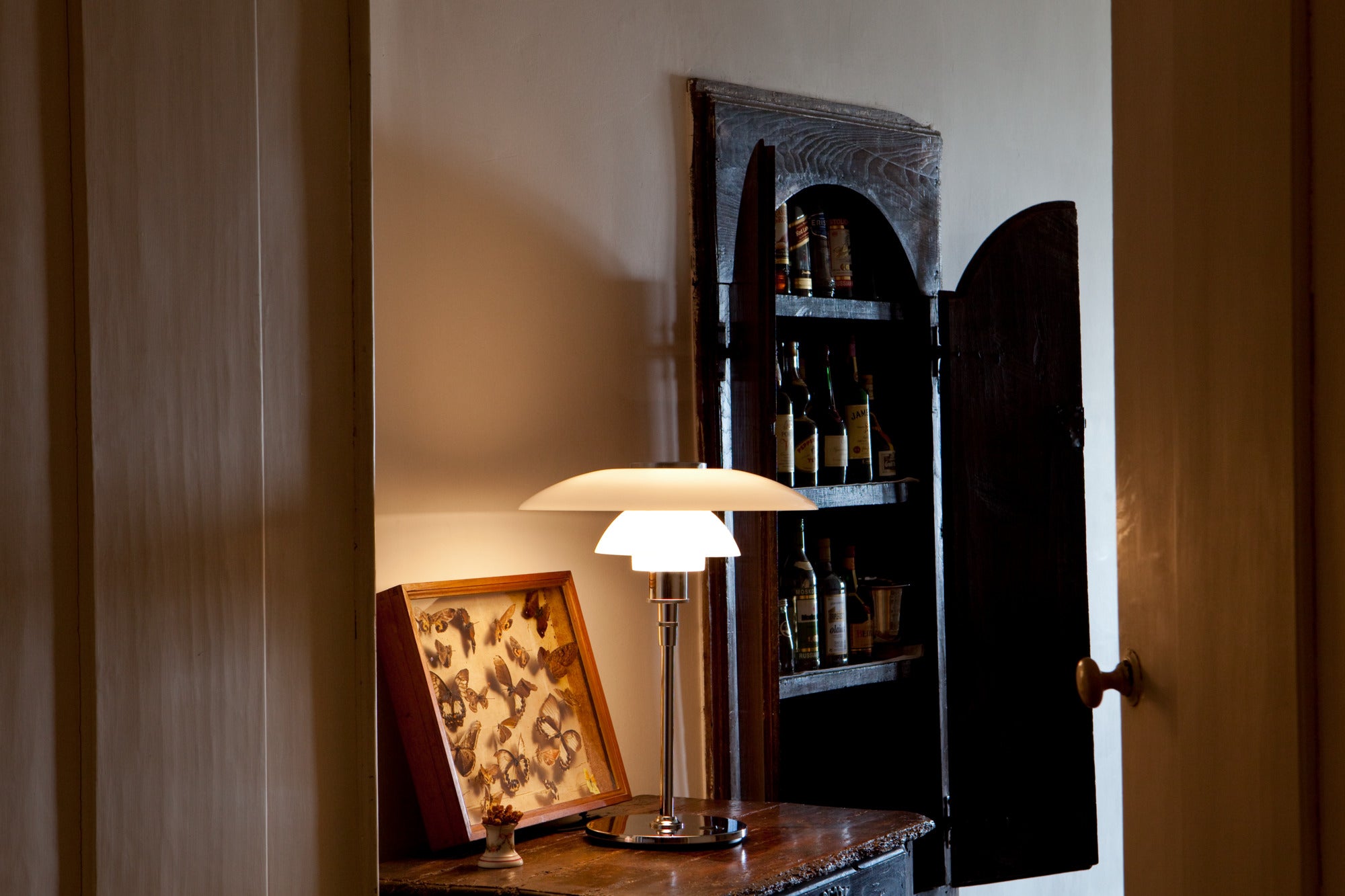 Tischlampe PH 4½-3½ weiß mit verchromtem Fuß