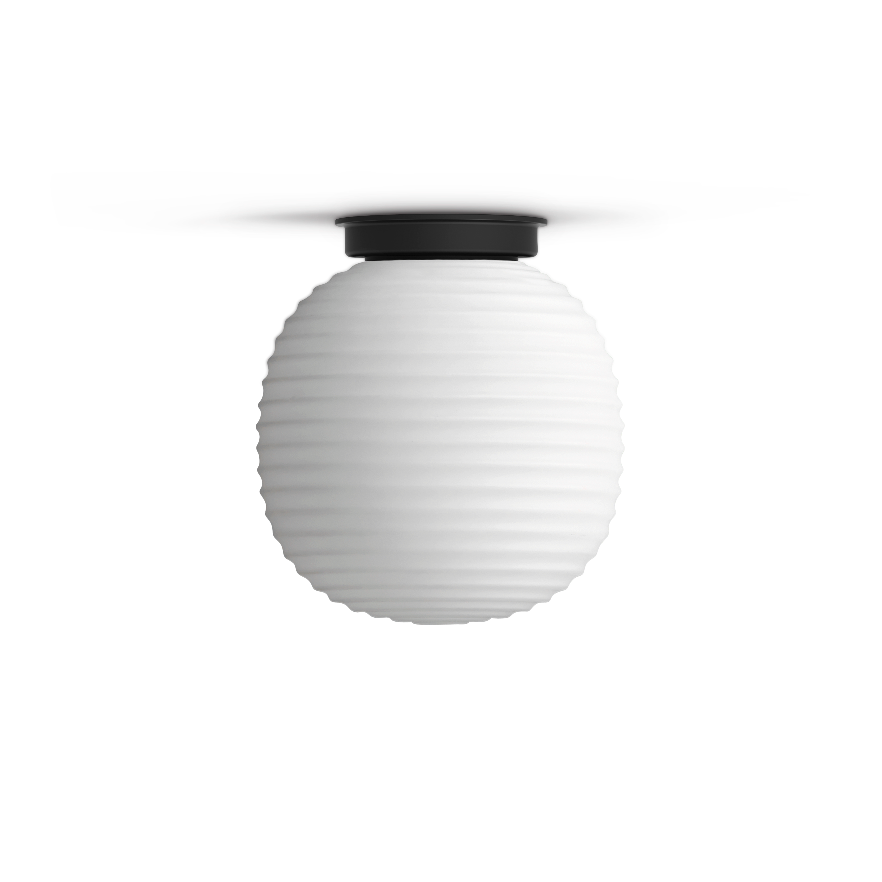 Lantern white ceiling lamp with a black base