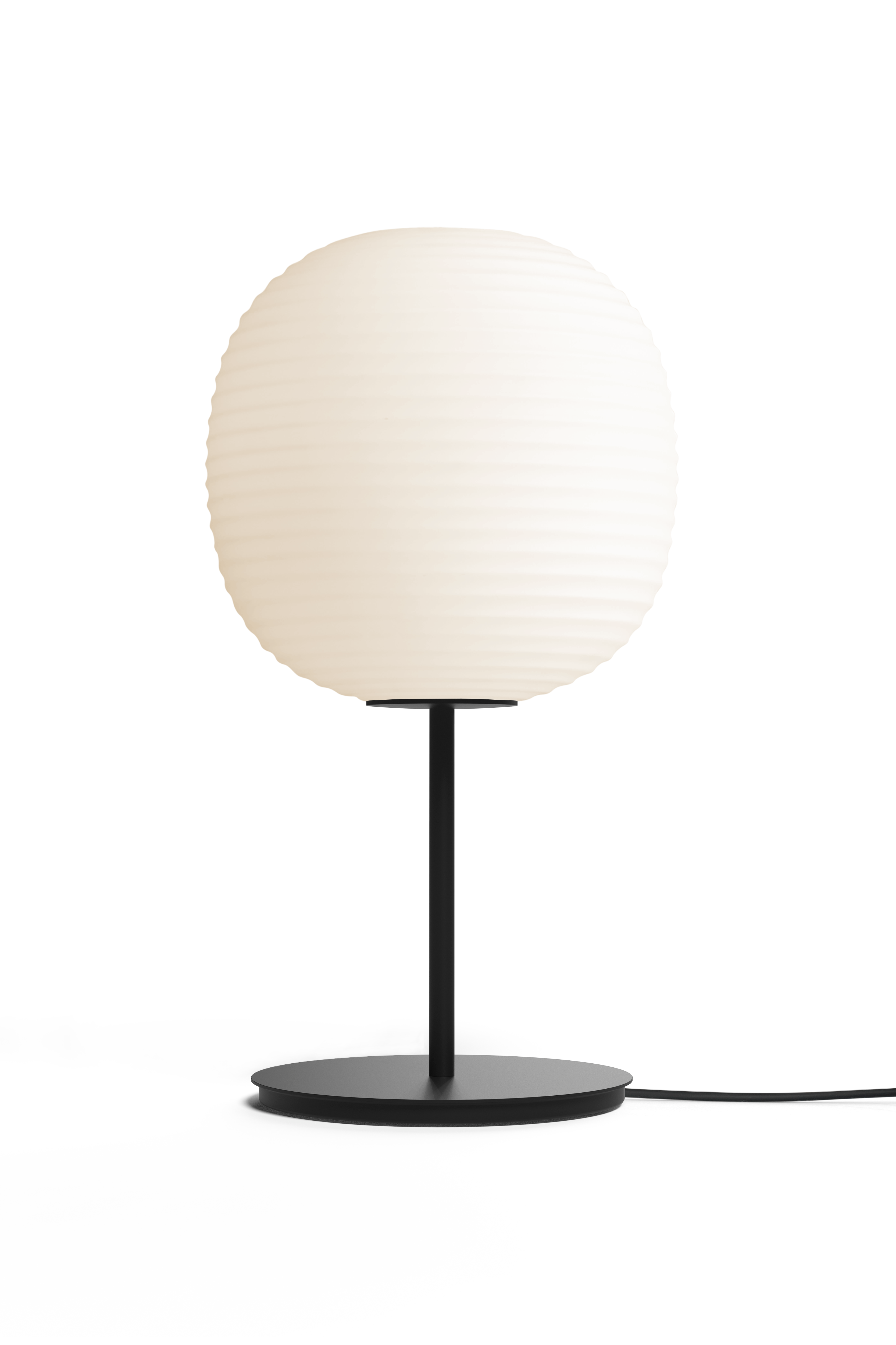 Lantern white table lamp with a black base