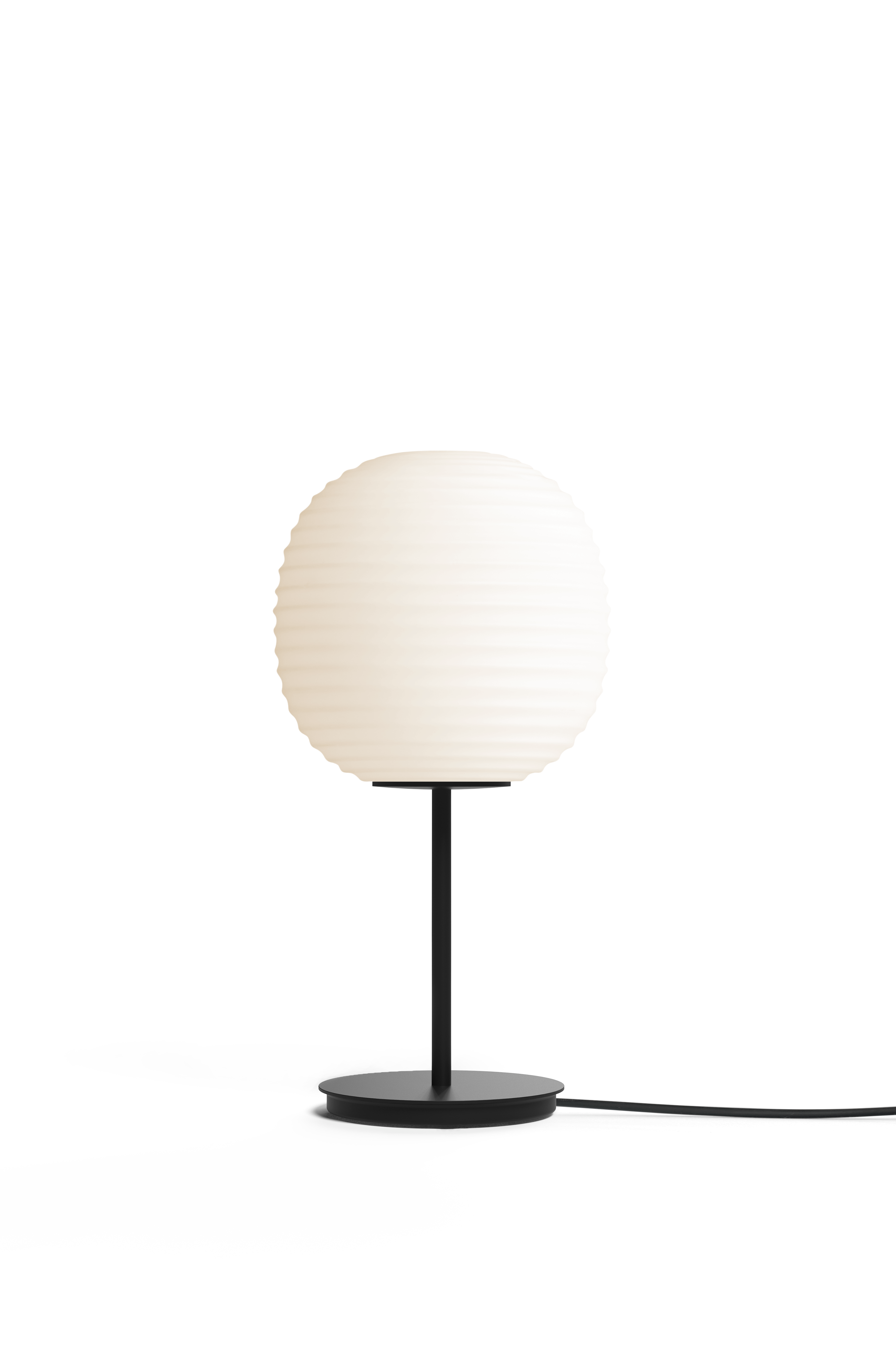 Lantern white table lamp with a black base